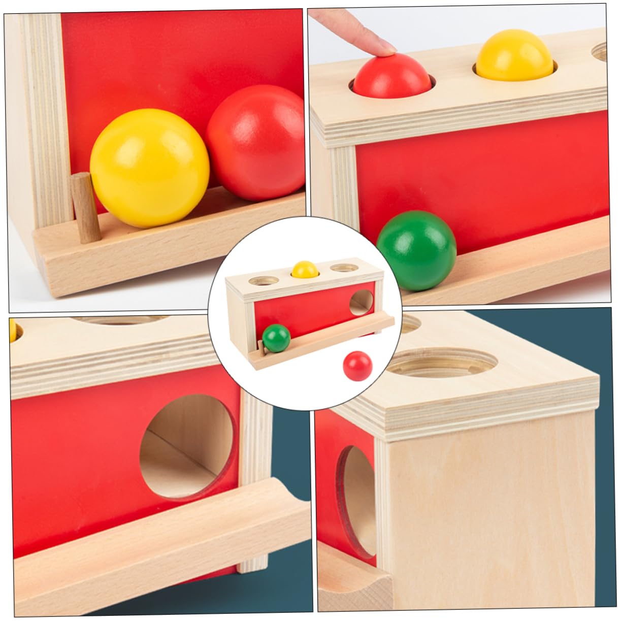 Milisten Juguete de Pelota de Prensa Educativa Roja de Madera para Niños