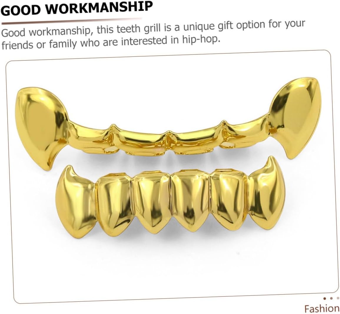 Hip Hop Gold Teeth Grill Set Shiny Punk Gold Teeth Cap for Men and Women Halloween Party Accessory Smooth Surface Mouth Grill