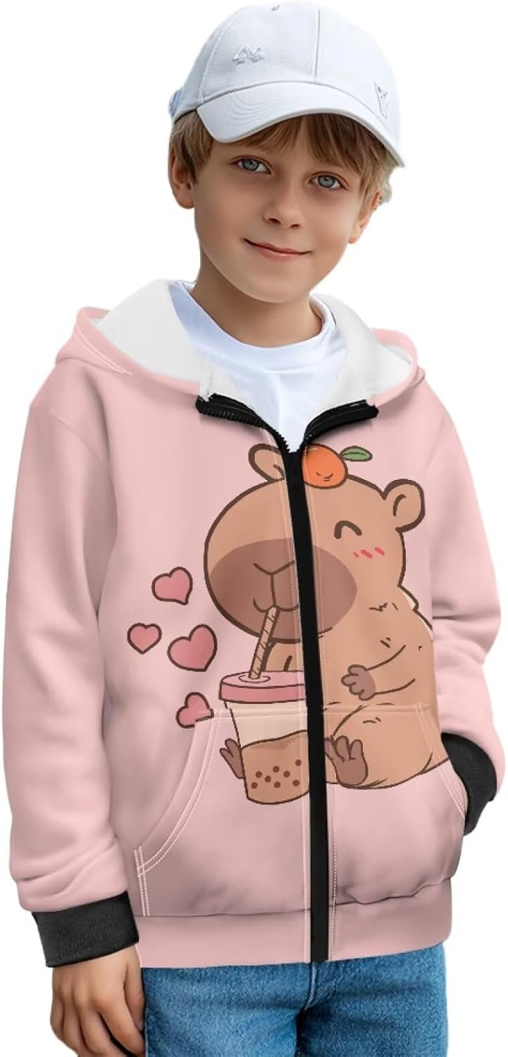 Biyejit Youth Kids Hoodies for Girls Boys with Pocket Fleece Zip Front Hoody Sweatshirt Long Sleeve Tops for Age 6-16 Years
