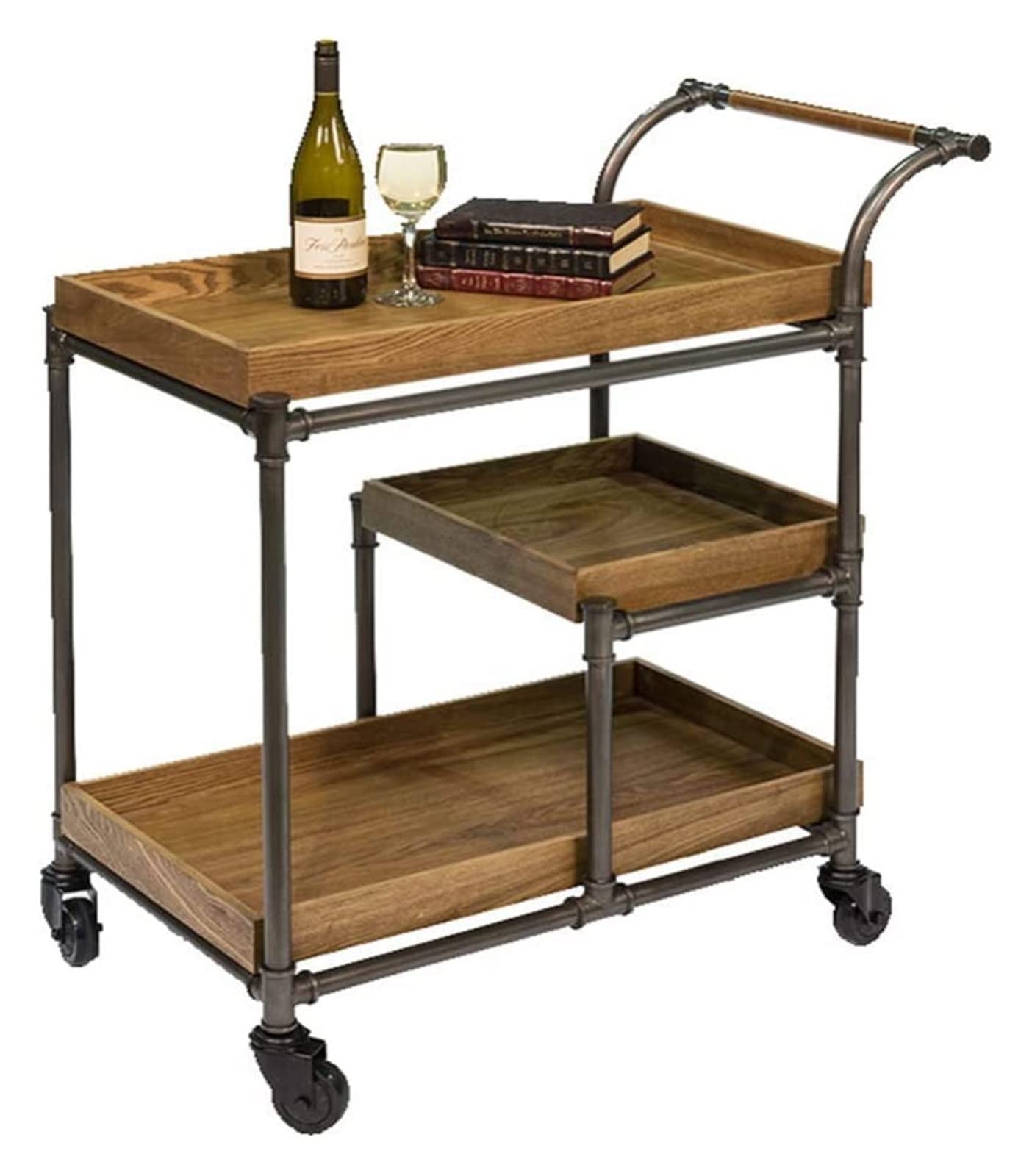 Carrello di servizio da bar in stile industriale vintage in legno massello e ferro, per cucina, hotel, cucina, mobile, catering, mensola, carrello da tè