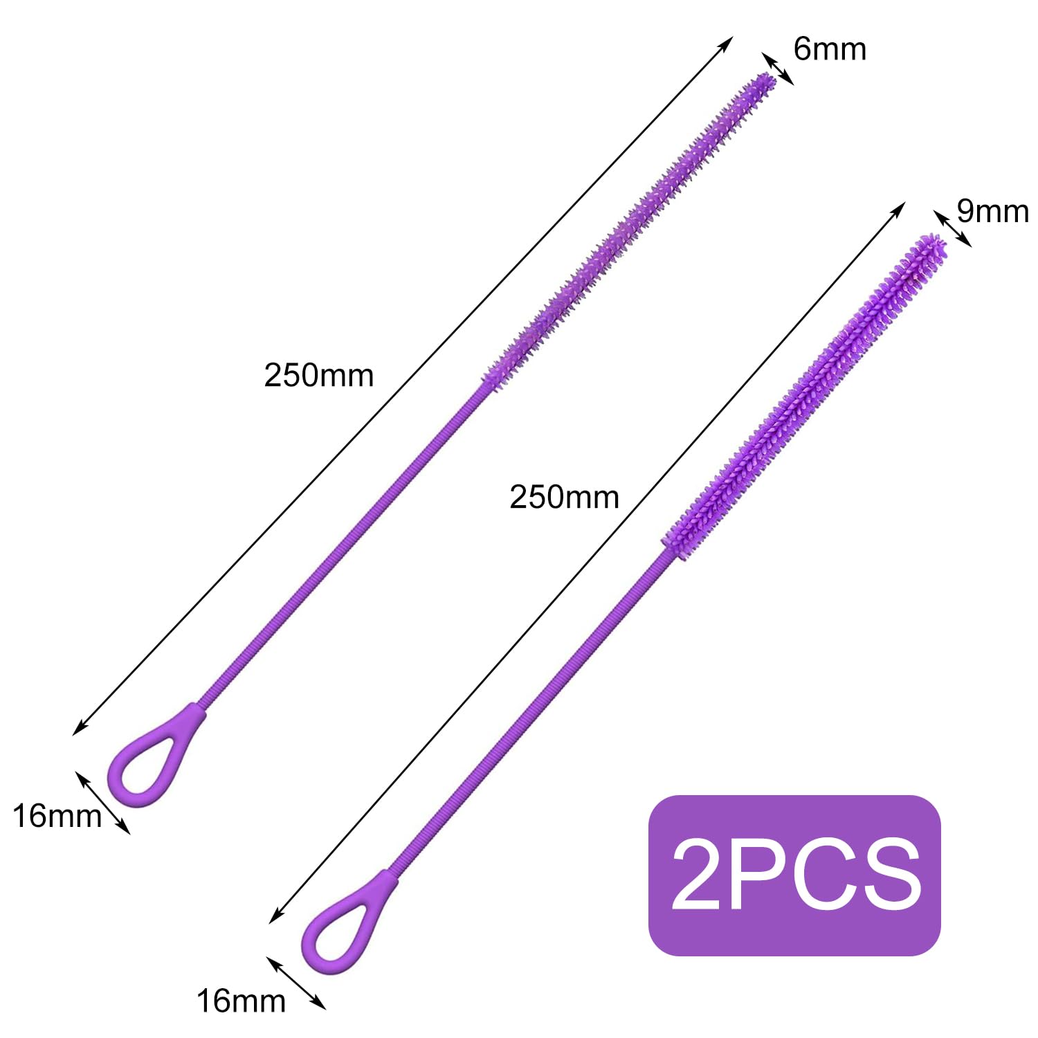 2 Pcs Cepillo Limpia Pajitas Silicona,Cepillo Limpiador de Pajitas Flexible Extralargo,Reutilizable y Colgante,Mango Antideslizante (Morado)