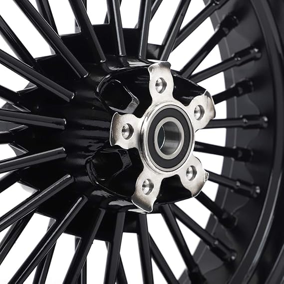 TOFR 16x3.5 Front 16x3.5 Rear Wheels Rims Fat Spoke For Harley Softail Fat Boy FatBoy FLSTF 00-06 2000 2001 2002 2003 2004 2005 2006 Gloss Black 16 inch + 16 inch