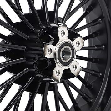 TOFR 16x3.5 Front 16x3.5 Rear Wheels Rims Fat Spoke For Harley Softail Fat Boy FatBoy FLSTF 00-06 2000 2001 2002 2003 2004 2005 2006 Gloss Black 16 inch + 16 inch