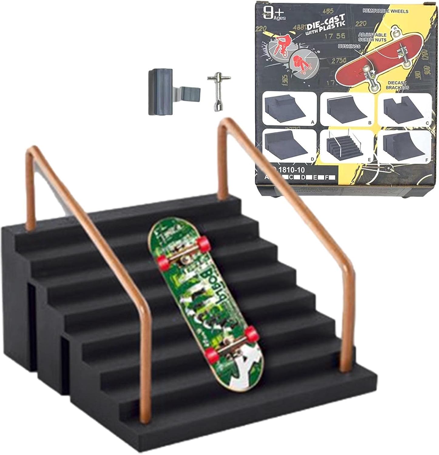 Tech Skateboards Deck,Fingerboard Skatepark with 1 Finger Skateboards
