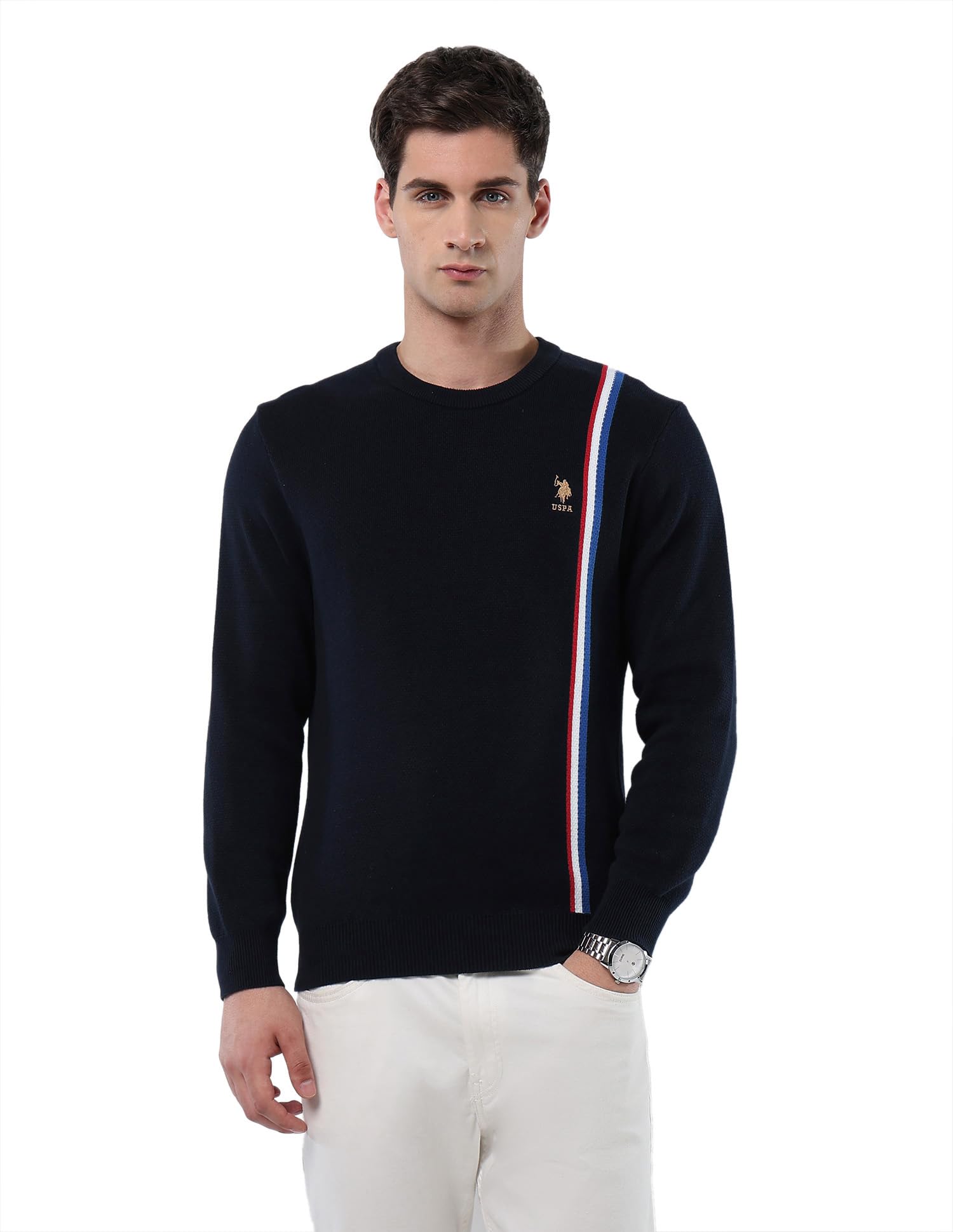 u.s. polo assn. U.S.Polo Association Men's Vertical Striped Patterned Knit Sweater-picture-45
