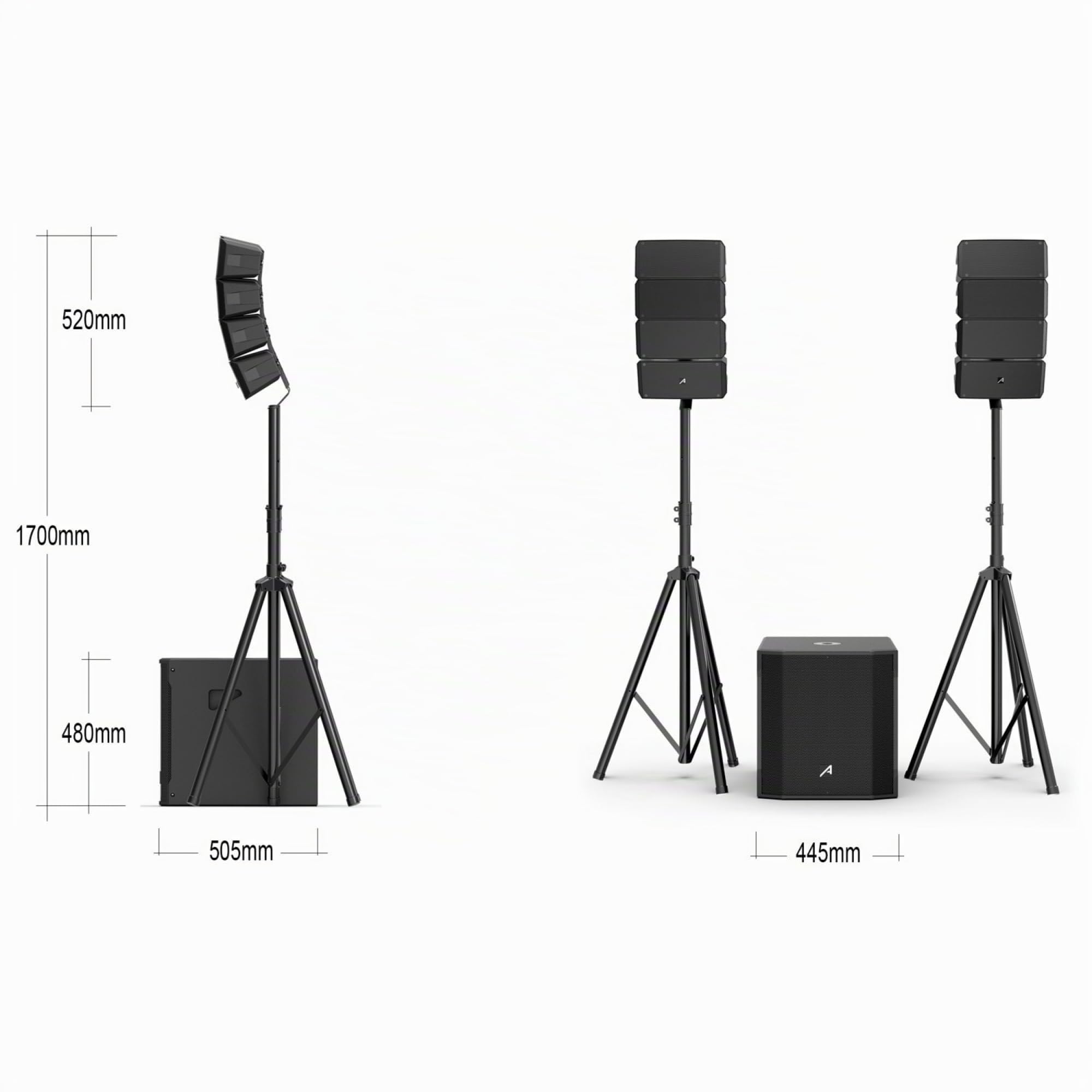Audibax Seattle 500 - Ensemble d'Enceintes Stéréo pour Système de Sonorisation - Réseau de Lignes Compact - Colonnes Actives - Puissance du Caisson de Basses 300W RMS et Enceintes 100W + 100W RMS
