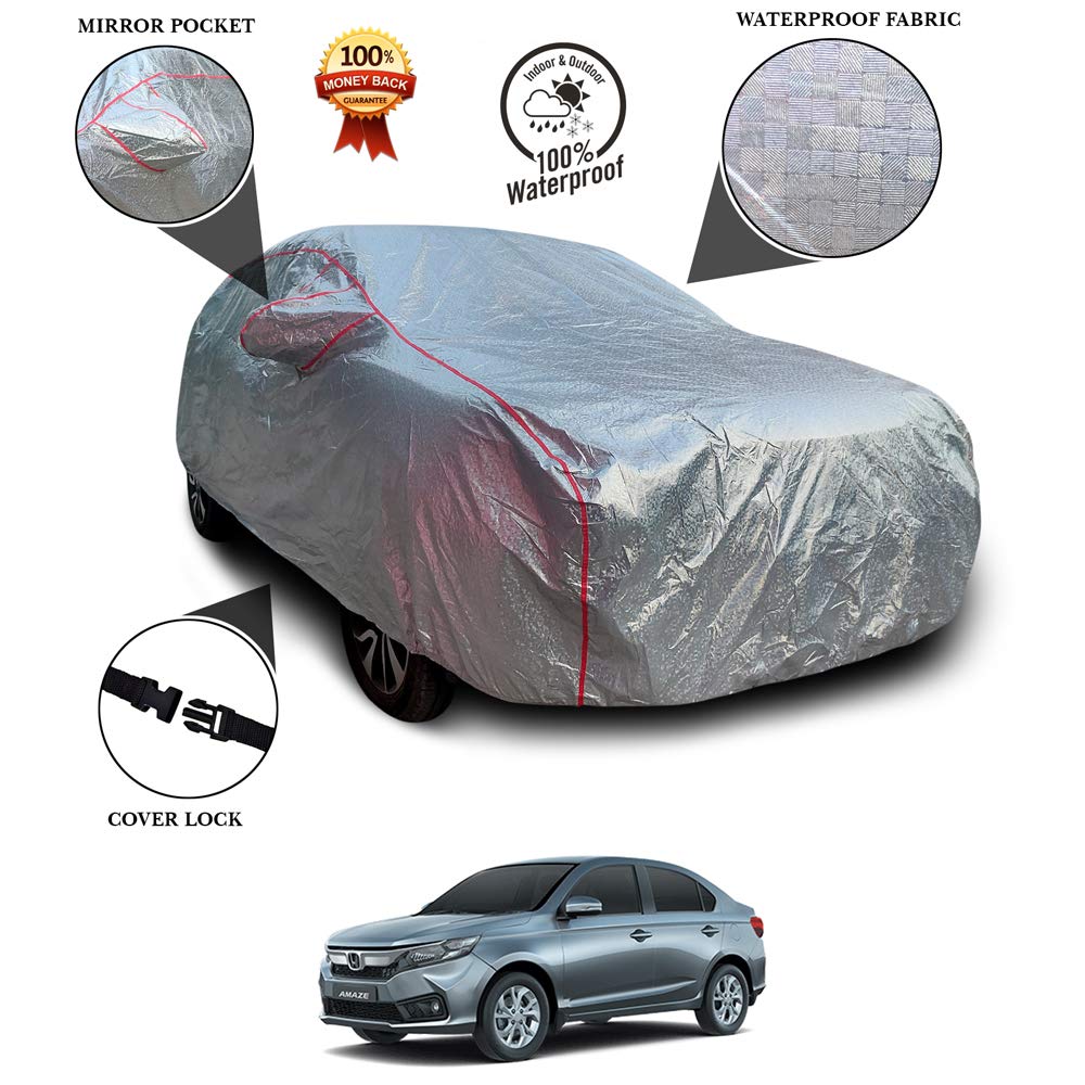 ANTHUB Waterproof Car Body Cover for Honda Amaze with Mirror Pockets UV