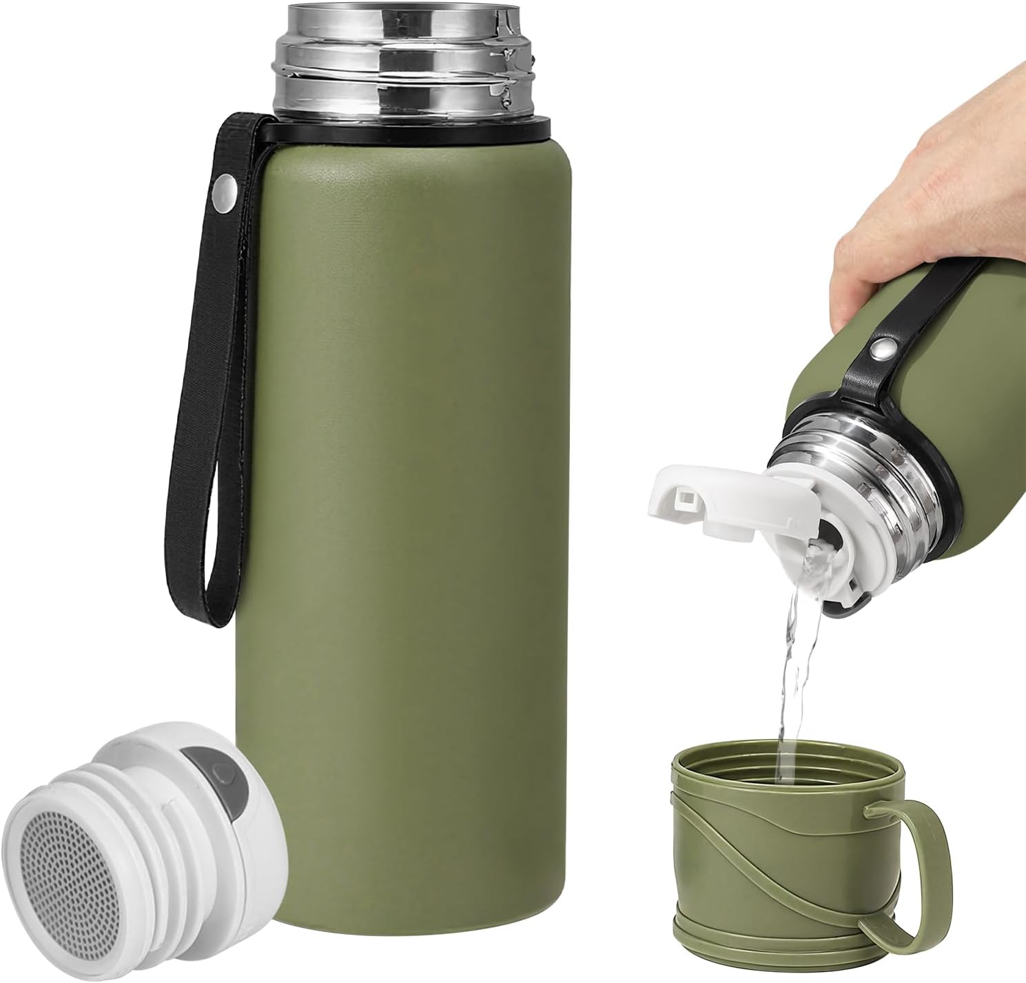1200 ml Double wall vacuum Leakproof stainless steel wide mouth insulated water bottle,tea tumbler with tea strainer,cup and lid; travel coffee thermoses hot drinks,cold thermal flask