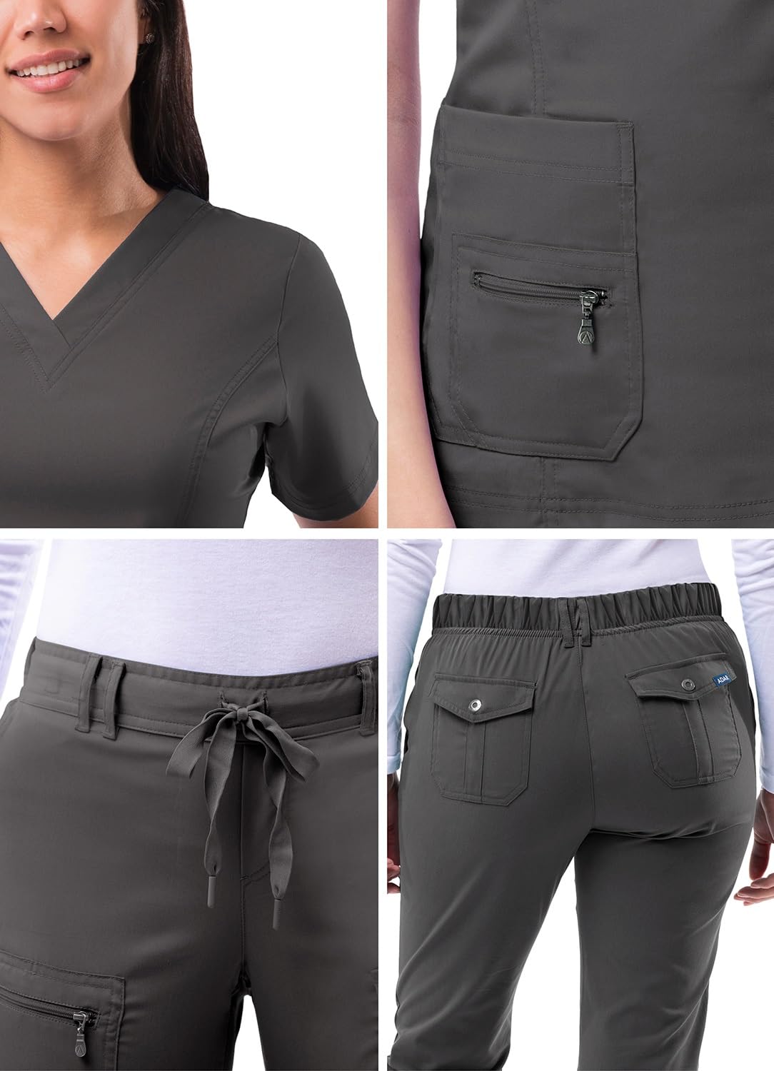 Adar Uniforms Uniforme Medico Donna - Top con Scollo a V/Pantaloni Multi-Tasca - 4400 - Pewter - XS