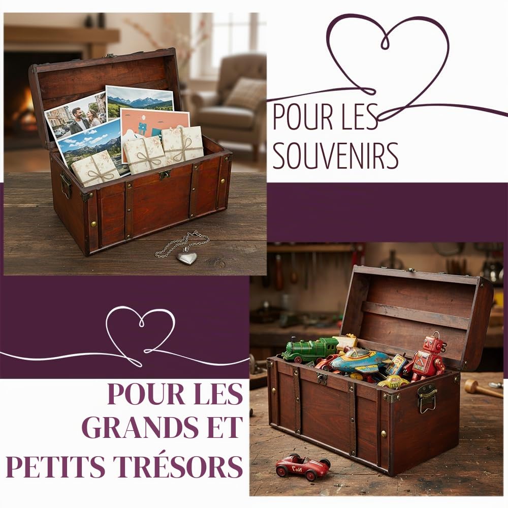 Kingpower Coffret coffre en bois avec serrure Coffre de cadeaux | 40 x 22 x 24 cm, Boîte, caisse en bois