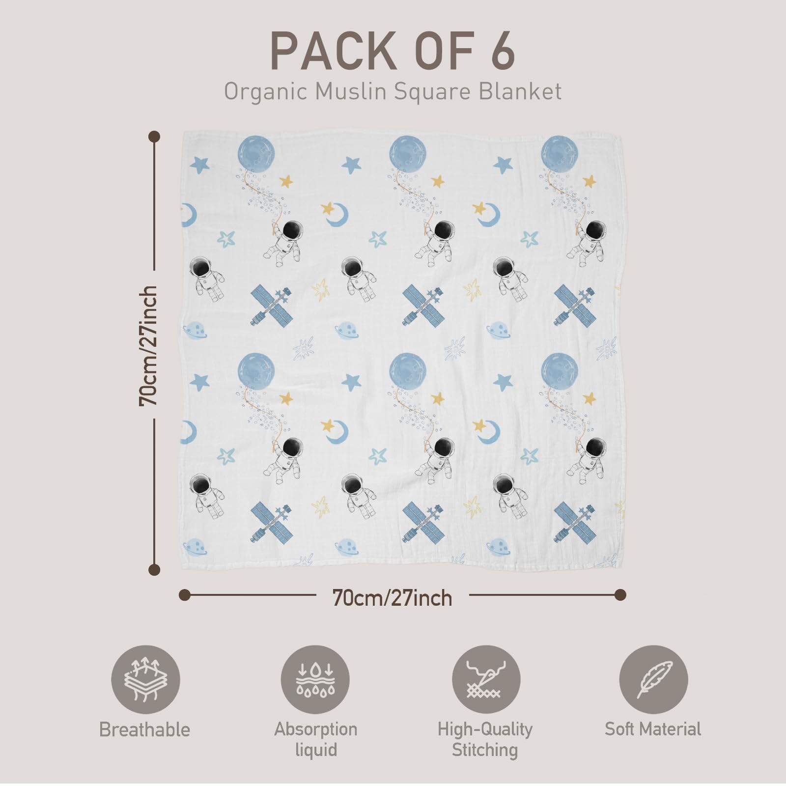 GLLQUEN BABY Muslin Squares Cloth for Baby 6pack 70cm x 70cm Cotton Burp Cloths for Newborn Absorbent & Breathable and Ideal to Clean - Image 2