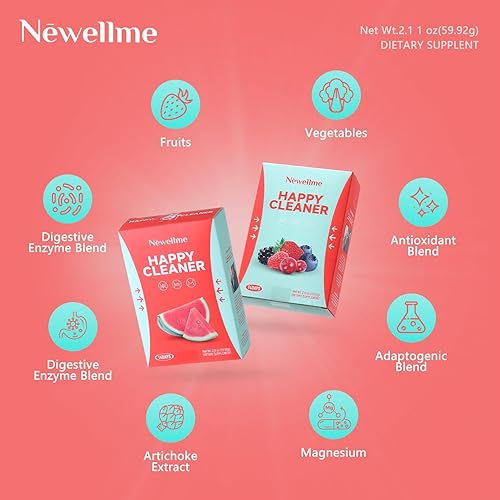 Miniatura 3 de Newellme Happy Cleaner - Probióticos en polvo de bayas de sandía, polvo prebiótico y probiótico, fibra orgánica, sin azúcar, hierbas para la