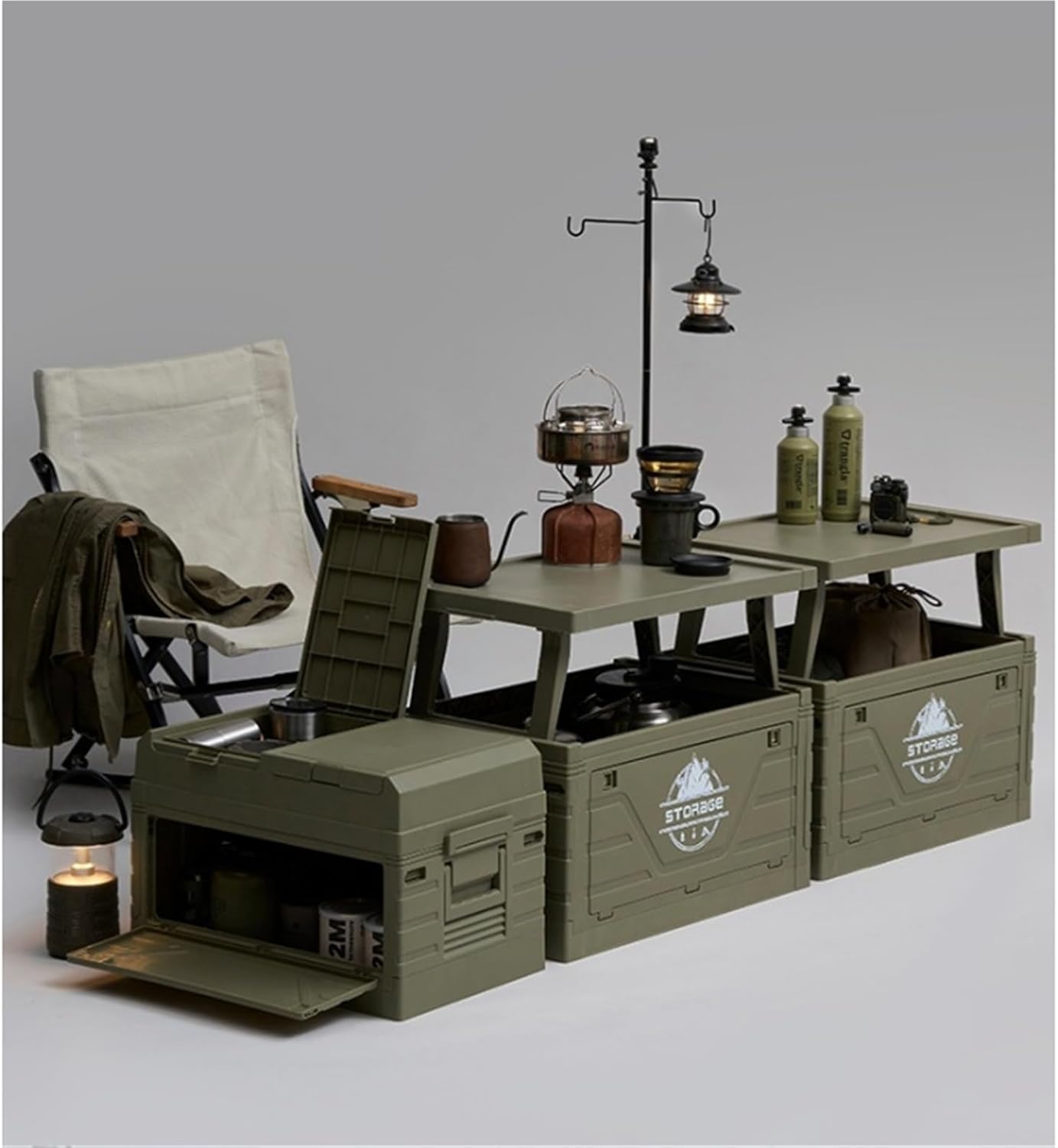 Outdoor Folding Storage Box Stackable Portable Camping Organizer Car Trunk Storage(With box green,Large)