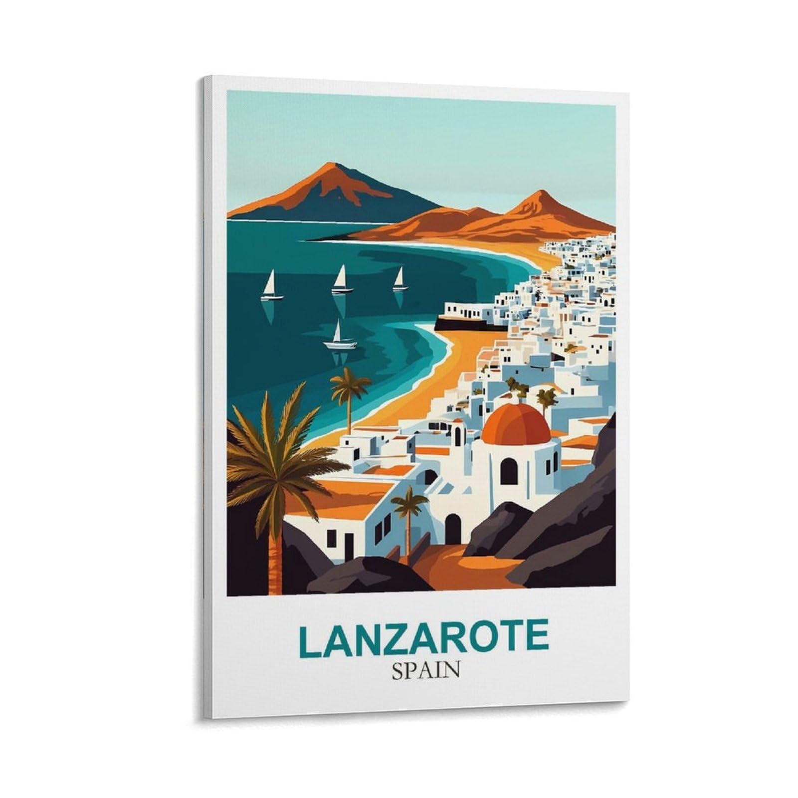 Clfmhnas Frame-Style Lanzarote Spain Vintage Travel Posters 16X24inch(40X60cm) Canvas Wall Art Prints