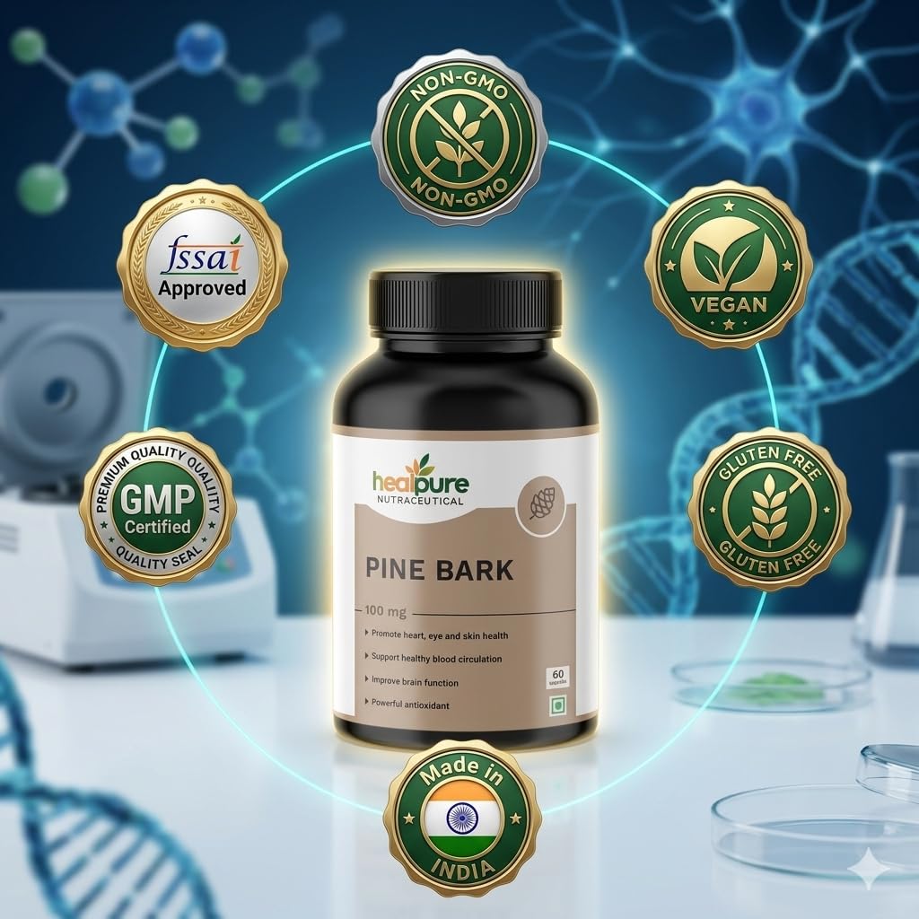 HEALPURE NUTRACEUTICAL Pine bark extract 100 mg. For Support Heart health Inflammation, Super Antioxidant, Healthy eye and skin - 60 Capsules 3