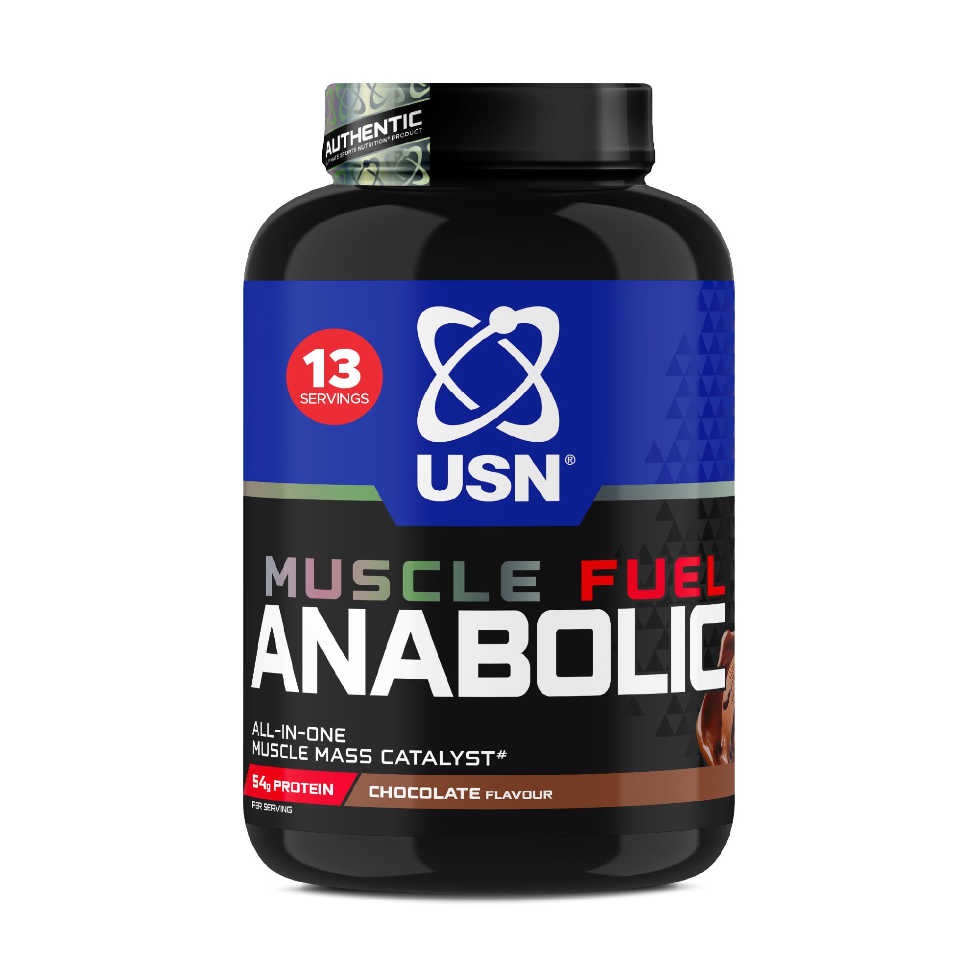 USN Muscle Fuel Anabolic All-In-One Muscle Mass Gainer, Chocolate Flavour - 2kg, 54g Protein Powder, 5g Creatine Powder & 5g BCAA Powder For Maximum Muscle Growth, Post Workout Recovery Drink Mix