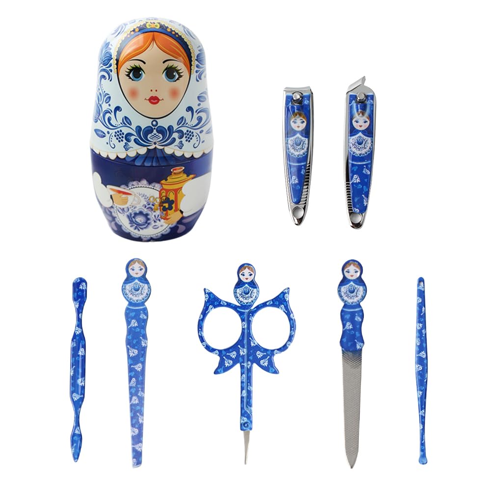 NOIAFZY 7Pcs Traditional Russian Nesting Design Nail Clippers Manicure Set Nail Scissors