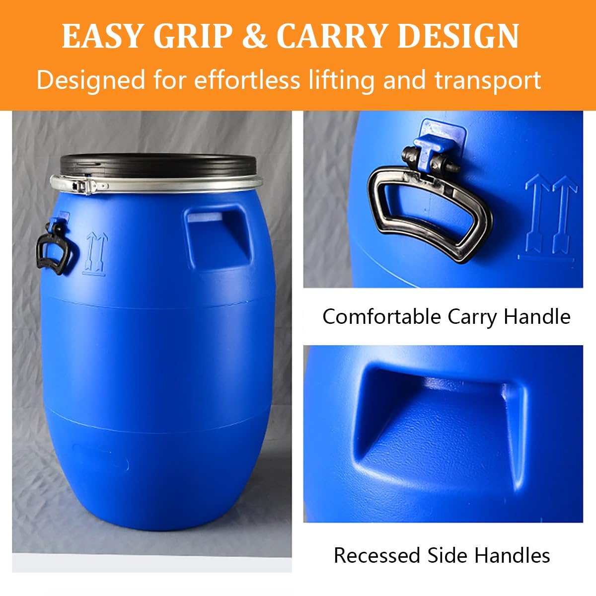 Pstic Water Storage Barrel with Lid,Blue Open Top Barrel Drum Keg with Lid and Latch Ring,Large Plastic Barrel,Food Grade for Shipping,Long Term Water Storage containers(160L)