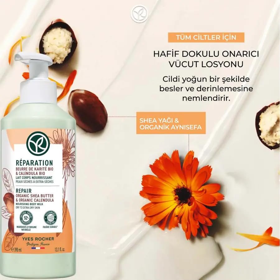 Yves Rocher Vücut Losyonu - Onarıcı ve Nemlendirici/Reparation Organik Shea Yağı, Organik Aynısefa 390 ml
