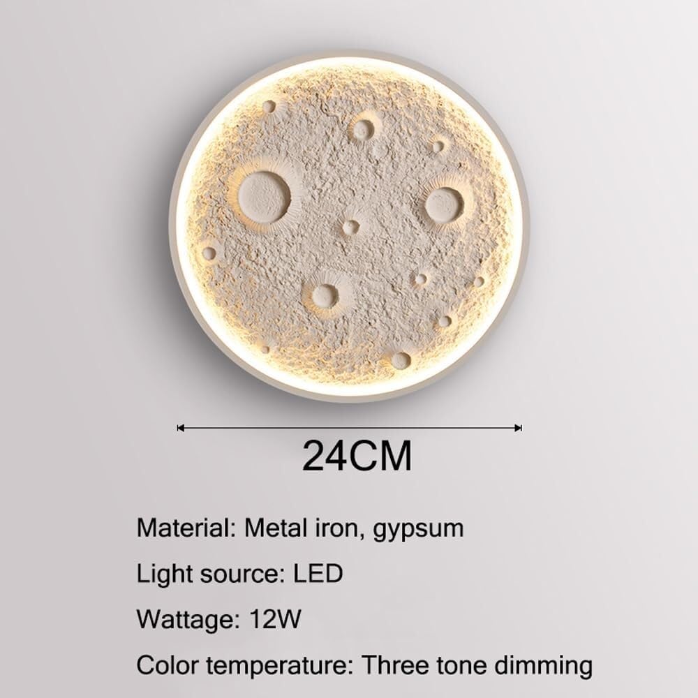 Moderne Mond-Wandleuchte, runde Wandlampe, zeitgenössisches kreatives Nachtlicht-Dekor, dreifarbige dimmbare Deckenleuchte for Schlafzimmer, Kinderzimmer, Wohnzimmer, Flur(Zwart,Diameter 24CM)