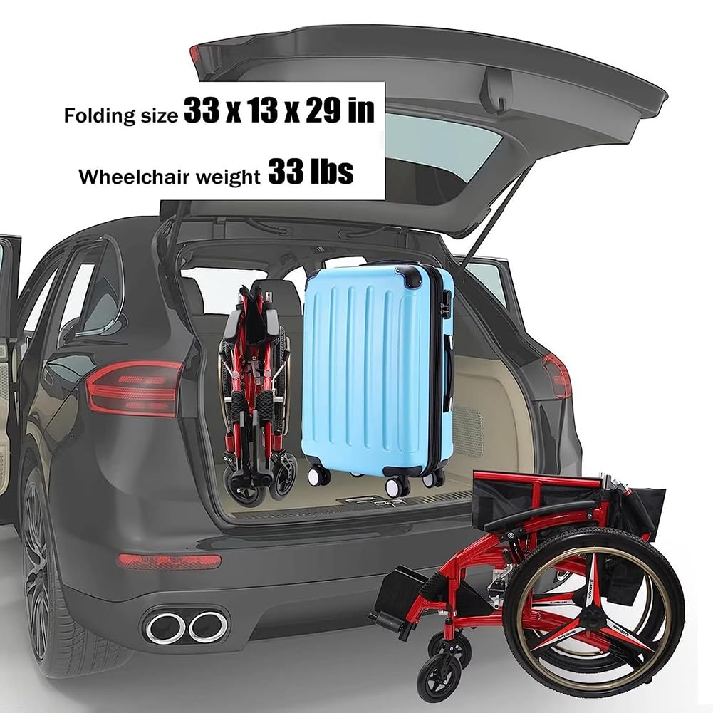 Sedia A Rotelle Dello Sport E Del Tempo Libero Per Adulti, Sedia A Rotelle Pieghevole Autoproprizzata Leggera, Sedia A Rotelle Da Viaggio Per Adulti E Anziani, 100 Kg/220 Libbre Carico