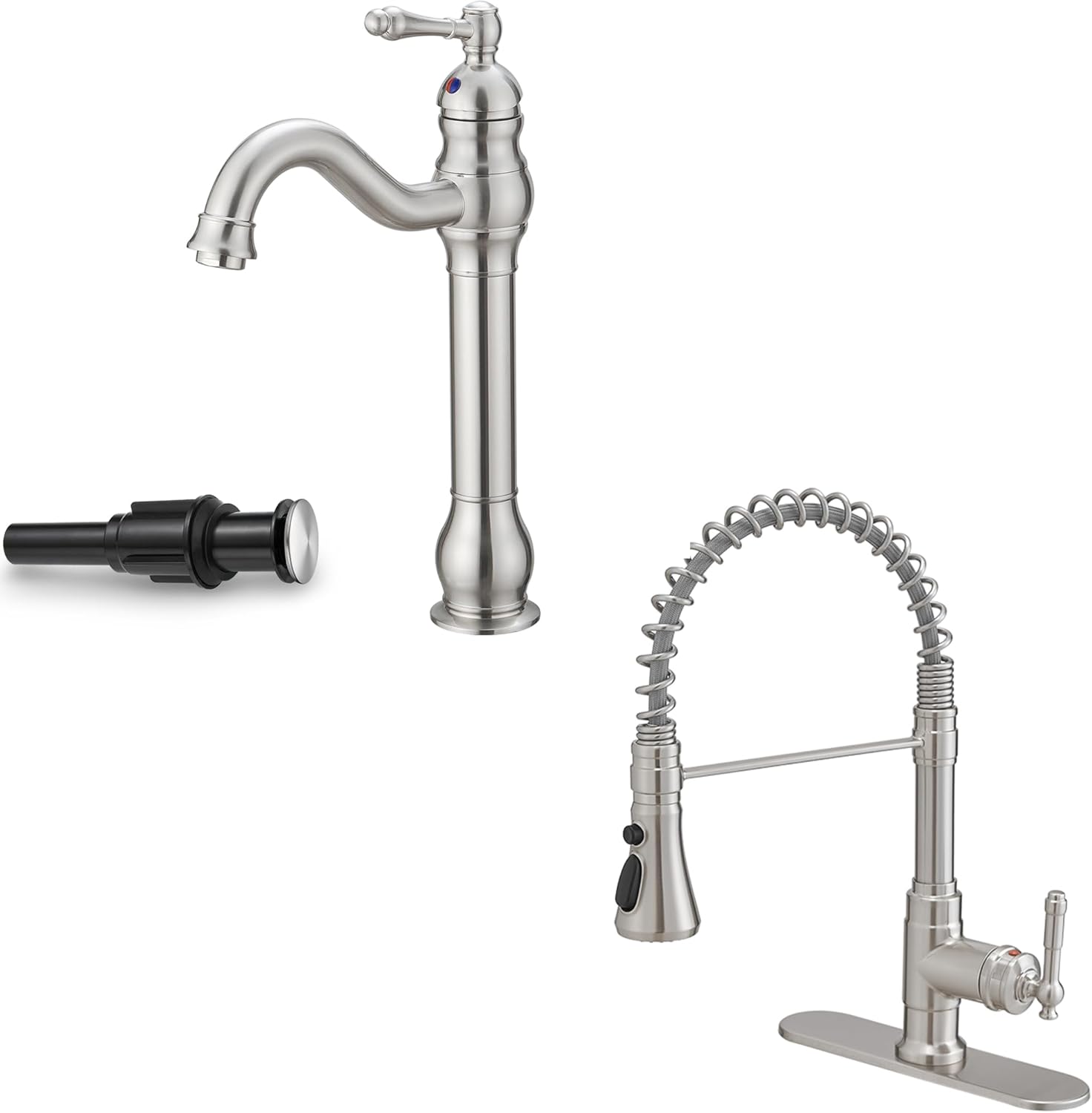 Single Handle Bathroom Faucet and Kitchen Faucet Brushed Nickel, Brass Vessel Sink Faucet 360 Degree Swivel Bathroom Sink Faucet, Single Handle High Arc Faucets for Kitchen Sinks with Deck Plate