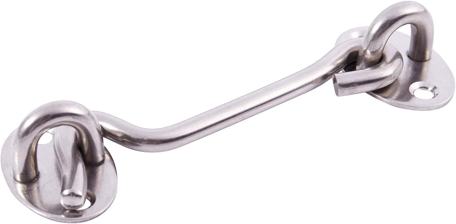 1set Stainless Steel Cabin Hook Eye Shed Gate Door Latch Silent Holder Silver, 4inch Button
