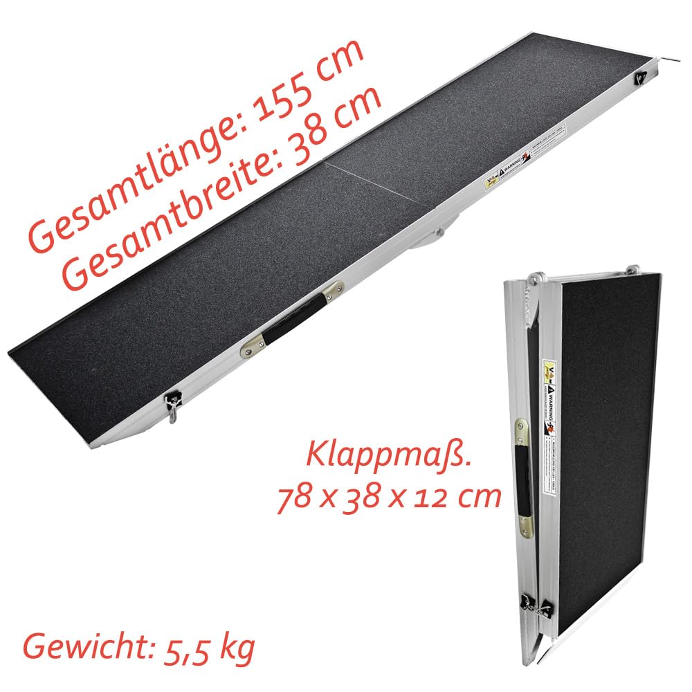 Petigi Rampa do samochodu, bagażnika, schodów, do wyboru długości 155 cm, obciążenie do 150 kg, składana z aluminium