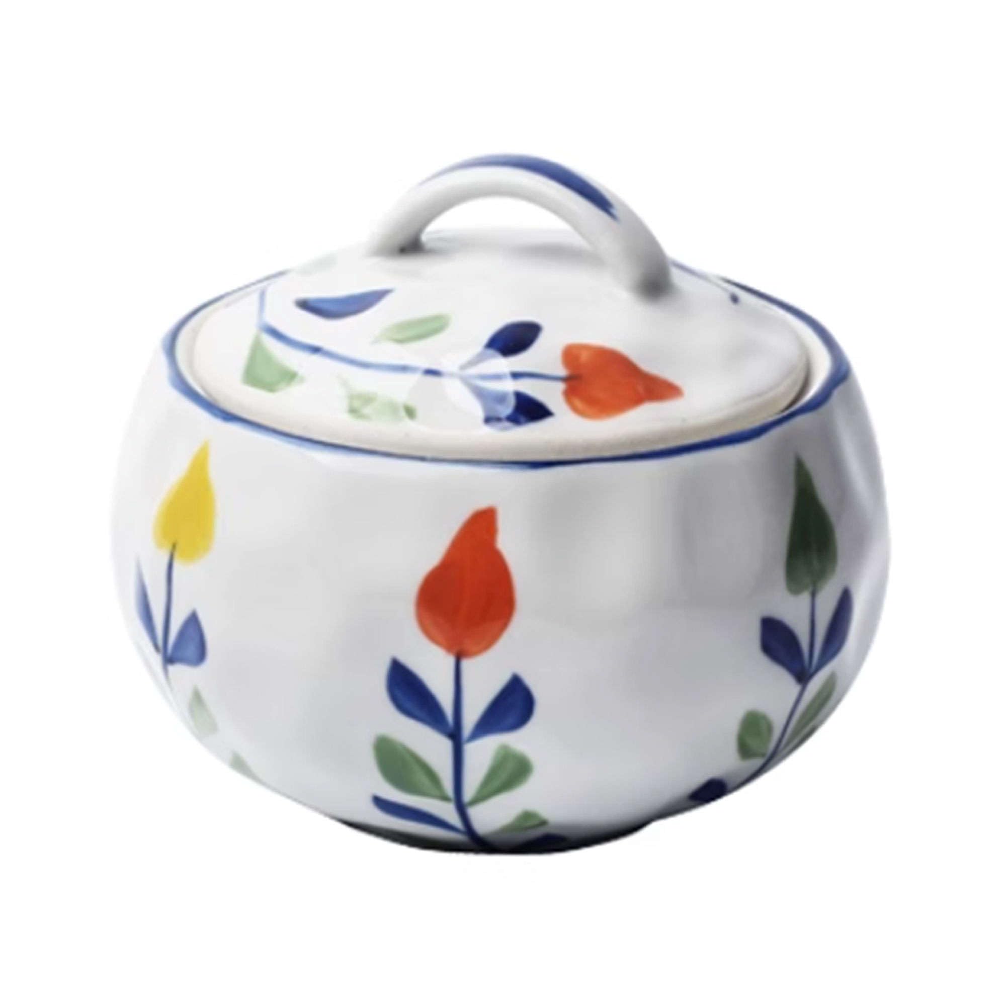 Récipient à Sucre for café, Petit déjeuner, thé de l'après-midi, sucrier en céramique, avec Couvercle, Motif imprimé Solide cuillère, Pot épices Porcelaine(E)