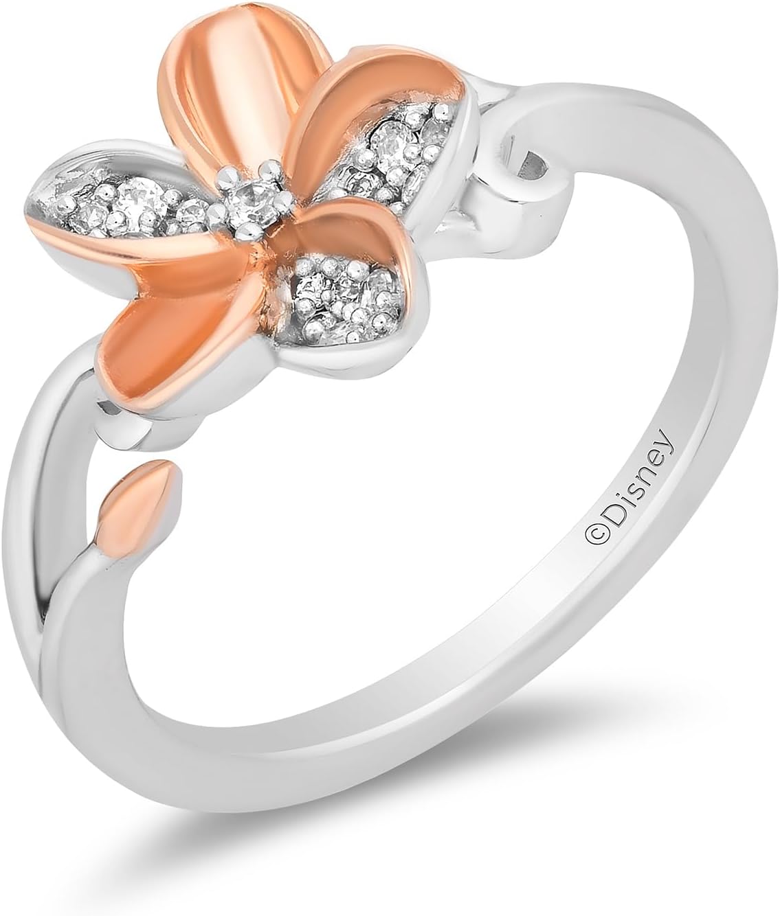 Jewelili Enchanted Disney Fine Jewelry 14K Rose Gold over Sterling Silver with 1/10 CTTW Diamond Moana Ring