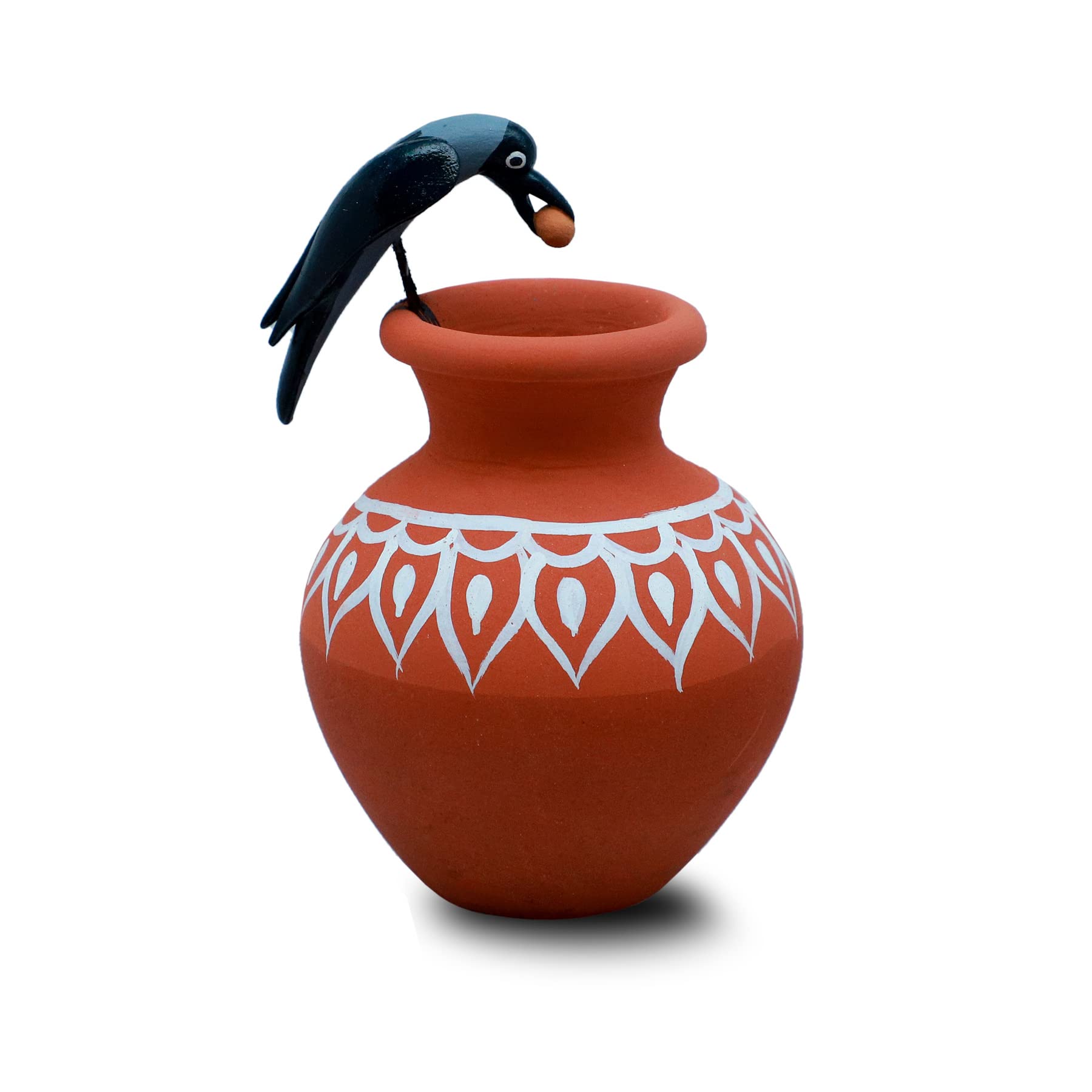 Ransov Clay Clever Thirsty Crow Idol 12 cm , for Home Decor & Gift Item Multicolour 1 Piece