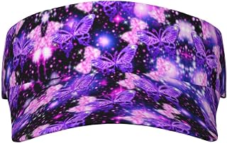 XIXIAN Purple Cute Butterfly Print Printed Adult Sunscreen Visor Cap Lightweight and Breathable Adult Sun Visor Empty top hat Versatile Outdoor hat