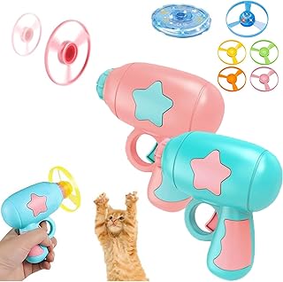 Pigdun 2 Set Cat Fetch Toys Tracking Interactive Toy,Helicopter Cat Toy,Cat Fetch Toy with Colorful Flying Propellers Set,Cat Interactive Training Helicopter Toy(Blue+Pink)