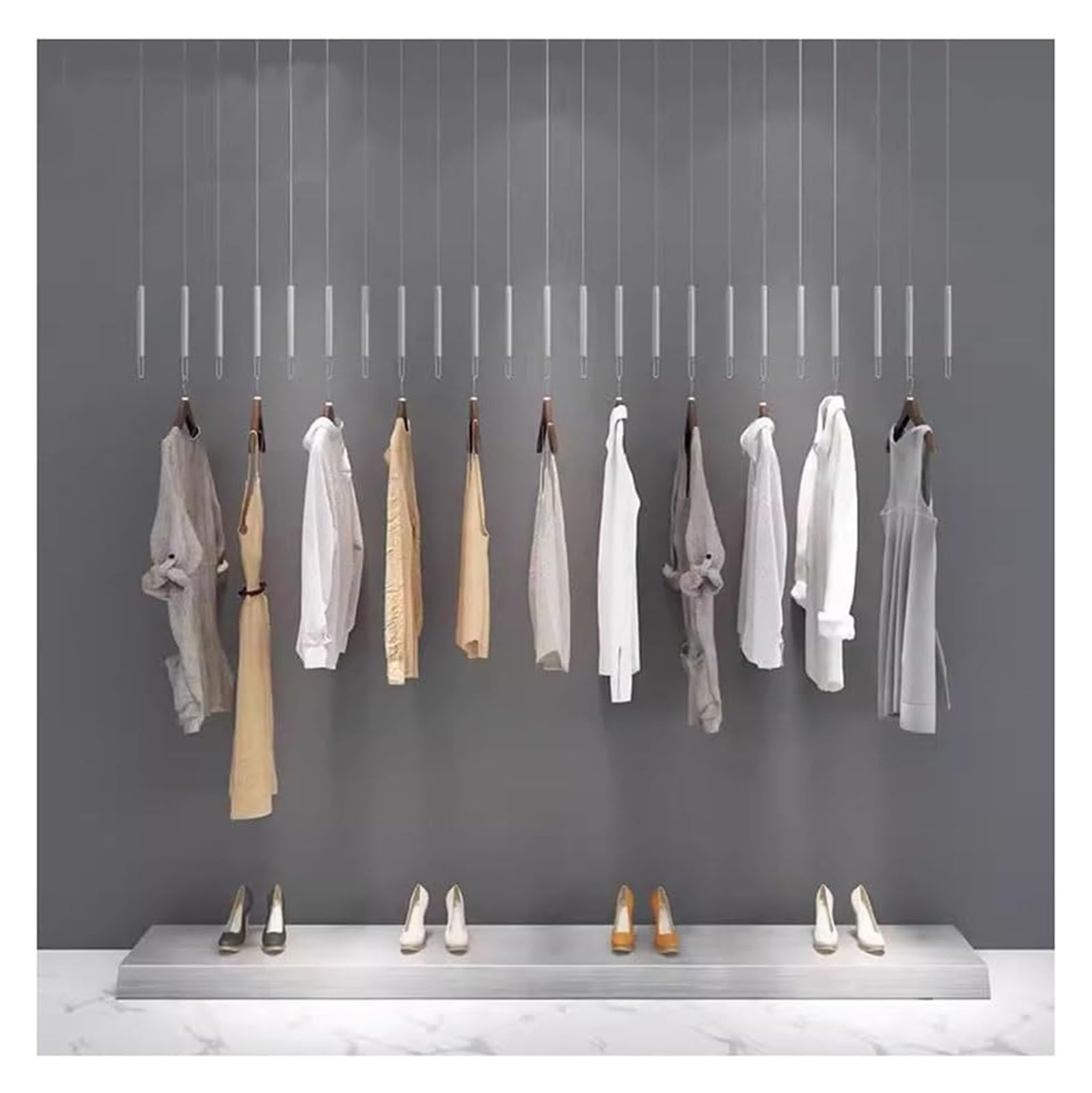 JKJZSALJ Clothing Store Ceiling Hanging Garment Racks, Retail Store Ceiling Rings Hanging Hangers Height Adjustable Boutique Commercial Garment Rod Combination Clothes Organizer Clothe,Silver,8PCS