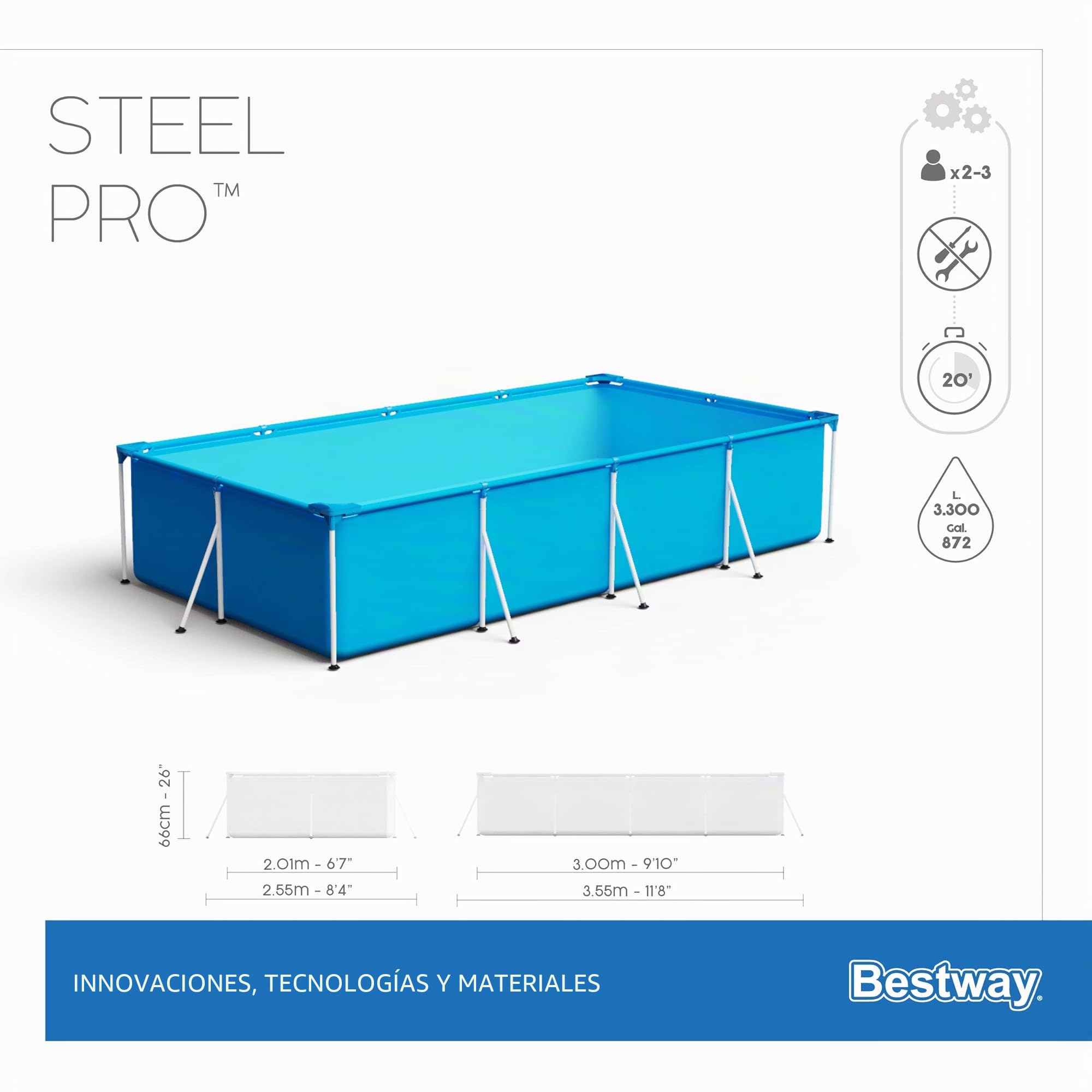 Bestway 56404-19 Infantil Bestway Deluxe Splash Frame Pool Piscina Desmontable Tubular, 300 x 201 x 66 cm