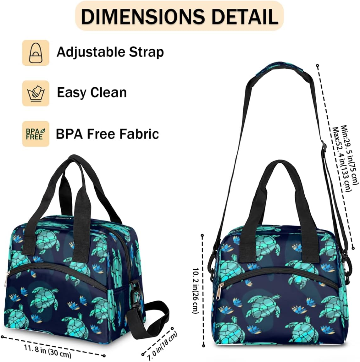 Insulated Lunch Bag for Women Men Teal Turtle Ocean Animal Nautical Floral Lunch Box Reusable Lunch Cooler Bag Large Lunch Tote Bag for Work Picnic Travel School - Image 2