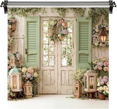 Kate 10x10ft/3x3m Spring Backdrop for Photography Flowers White Wooden Door Photoshoot Portrait Background Photo Video Studio Props