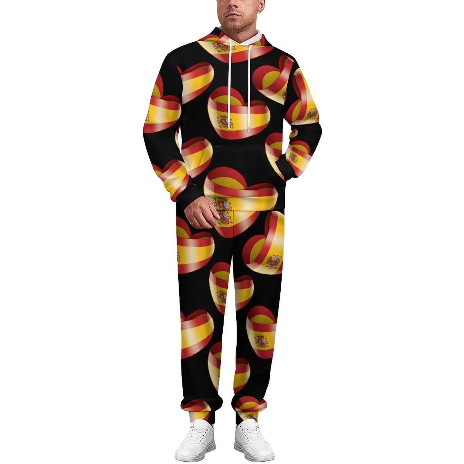 Conjunto de sudadera unisex con capucha y diseño de corazón de la bandera de España