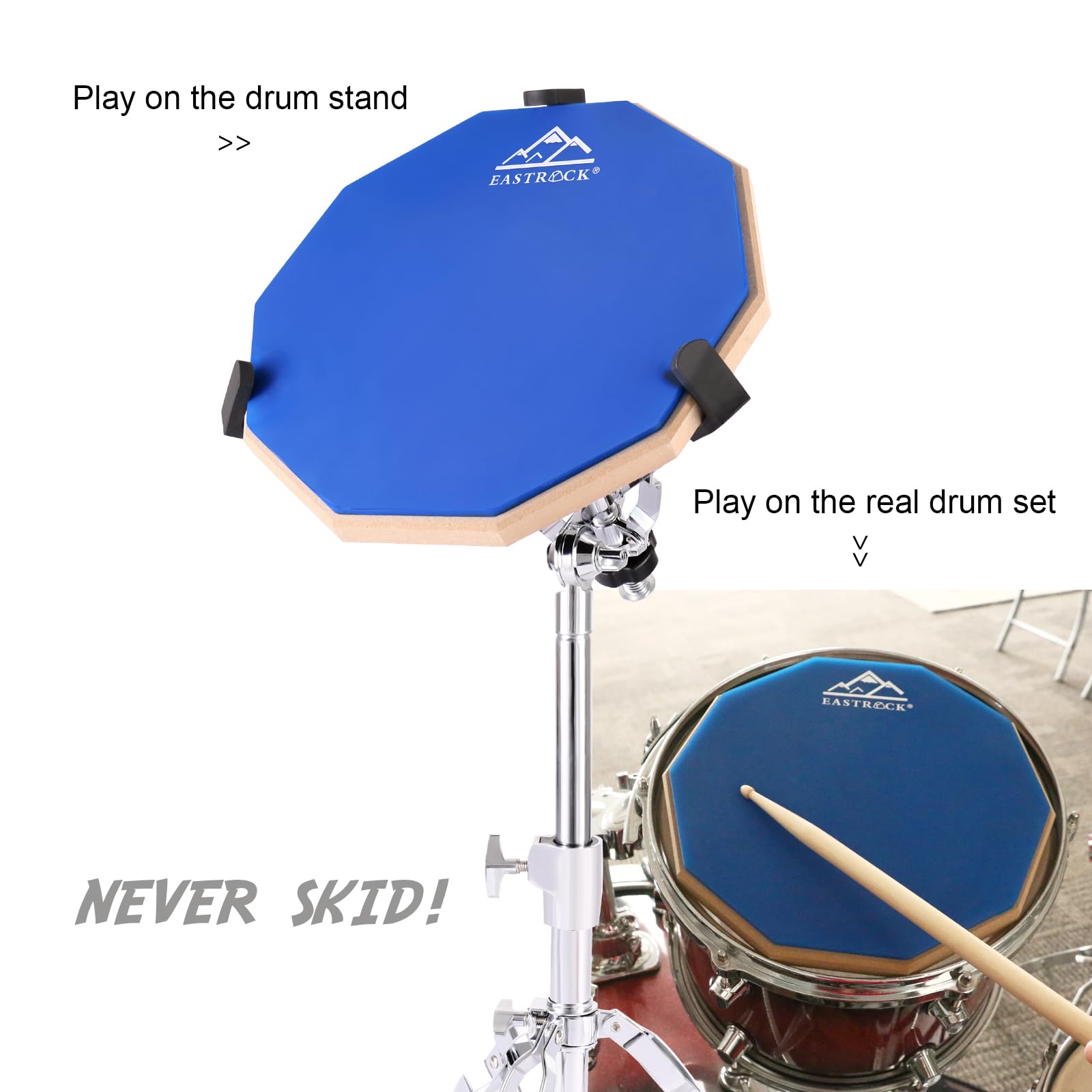 EASTROCK Übungs Drum Pad mit Leisen Drum-Pads Snare Übungs Drum Pad mit Drum Pad Aufbewahrungstasche für 12-Zoll Anfänger Übungs Drum Pad Leises Drumpad Set mit Drumsticks(Blau)