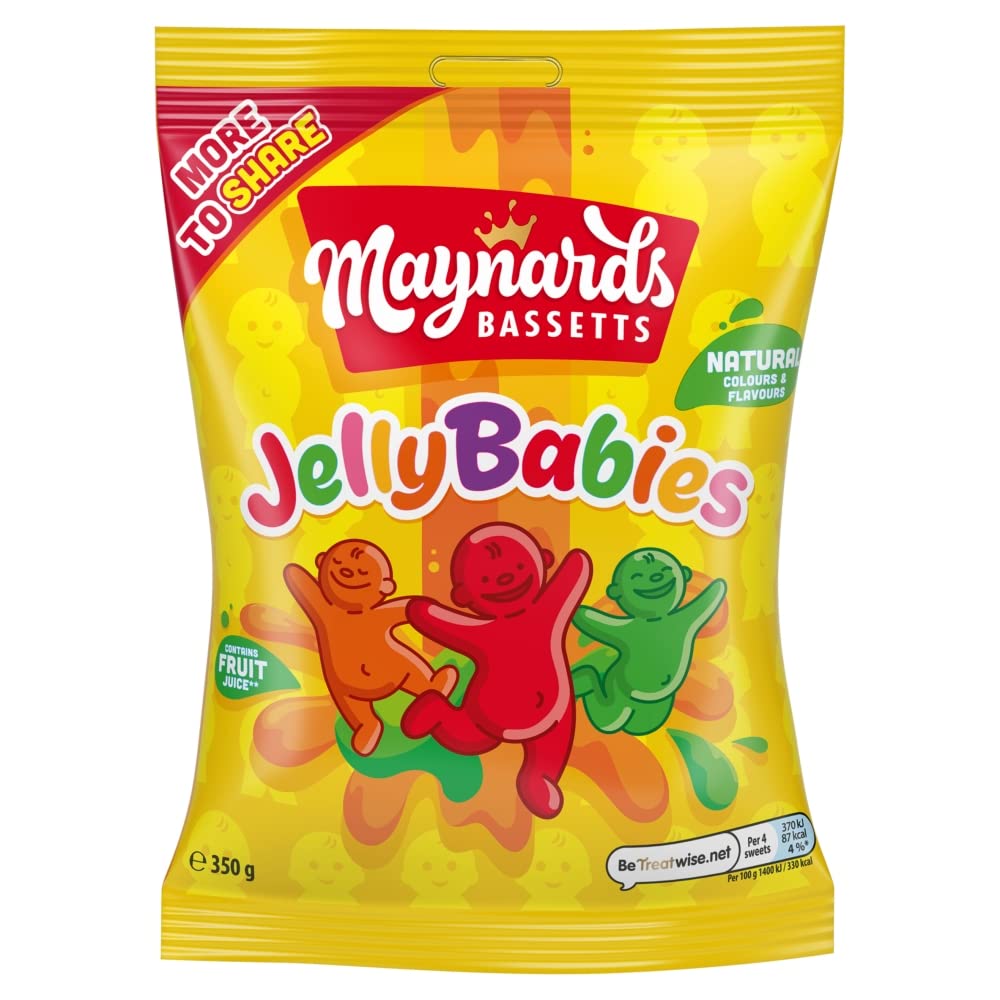 Maynards Bassetts Jelly Babies Sweets, Soft Fruity Jelly Candies, Sharing or Gifting, 350g (Pack of 1)