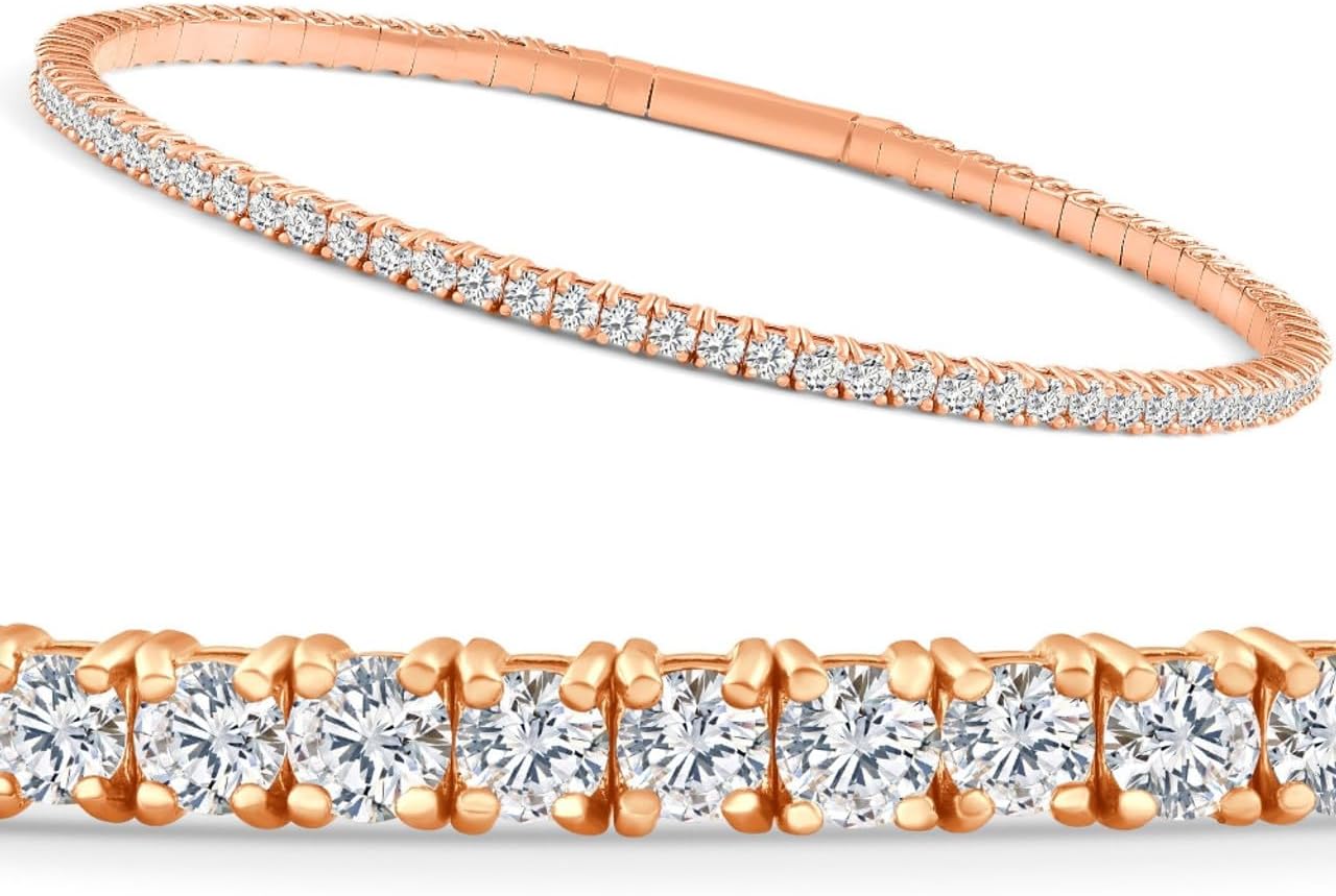 Pompeii 4Ct F/VS Diamond Flexible Oval Bangle Women's Bracelet 14k Rose Gold Lab Grown - Size Medium (F,VS)