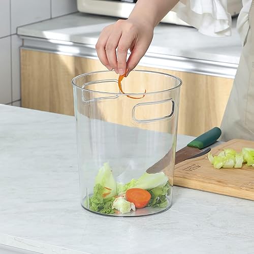 Cubo de basura pequeño transparente de escritorio, papelera de plástico para encimera, contenedor de basura redondo con asas para baño, dormitorio,
