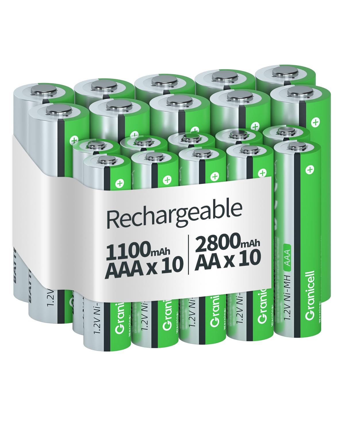 Granicell 20 Pack AA AAA Rechargeable Batteries