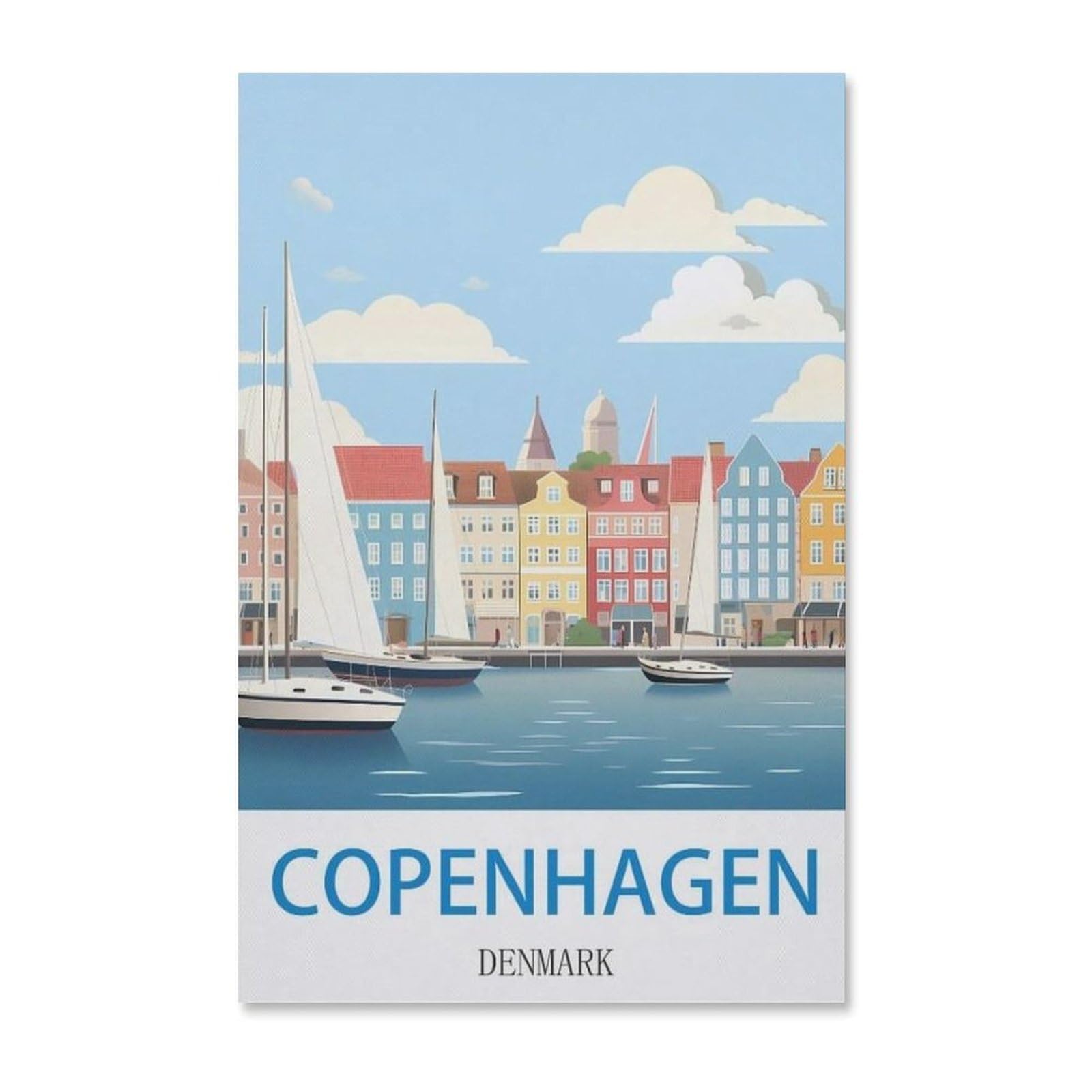 Jigsaw Puzzle 1000 Piece,Copenhagen Denmark Vintage Travel Poster,paper Jigsaw Puzzle for Kids Adult, Puzzle Game Toys Gift for Wall Decoration(50x70cm)-F75 — image 1