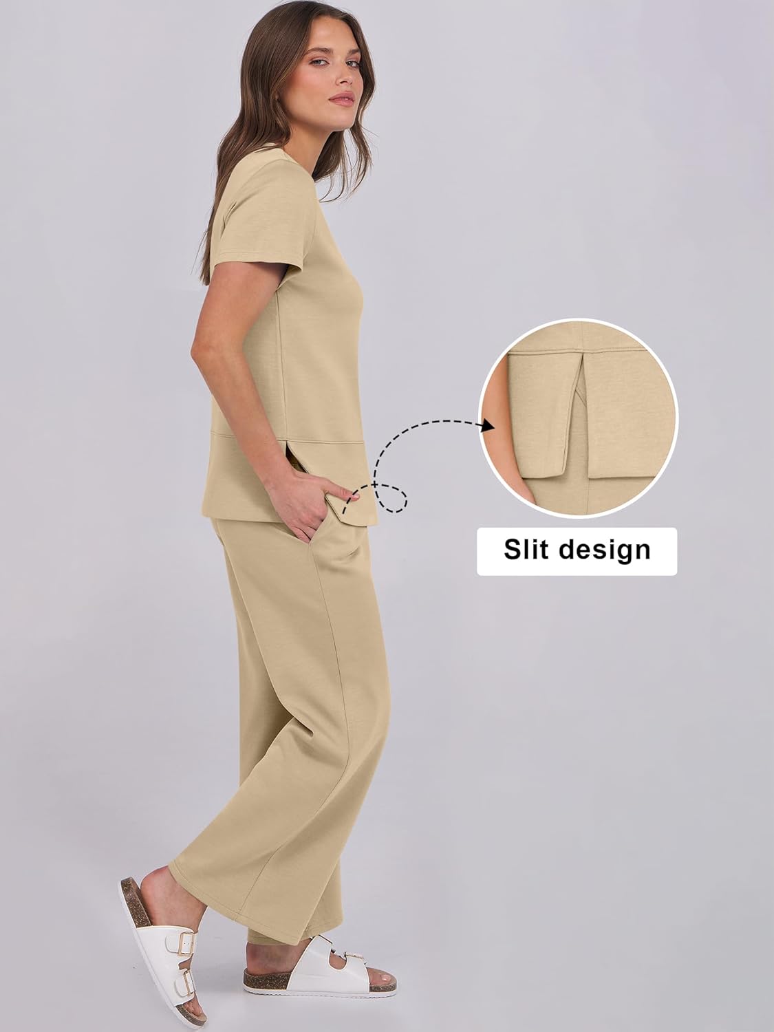 ANRABESS Women 2 Piece Lounge Sets Summer Travel Sweat Outfits Short Sleeve Wide Leg Casual Matching Tracksuits Clothes - Image 4