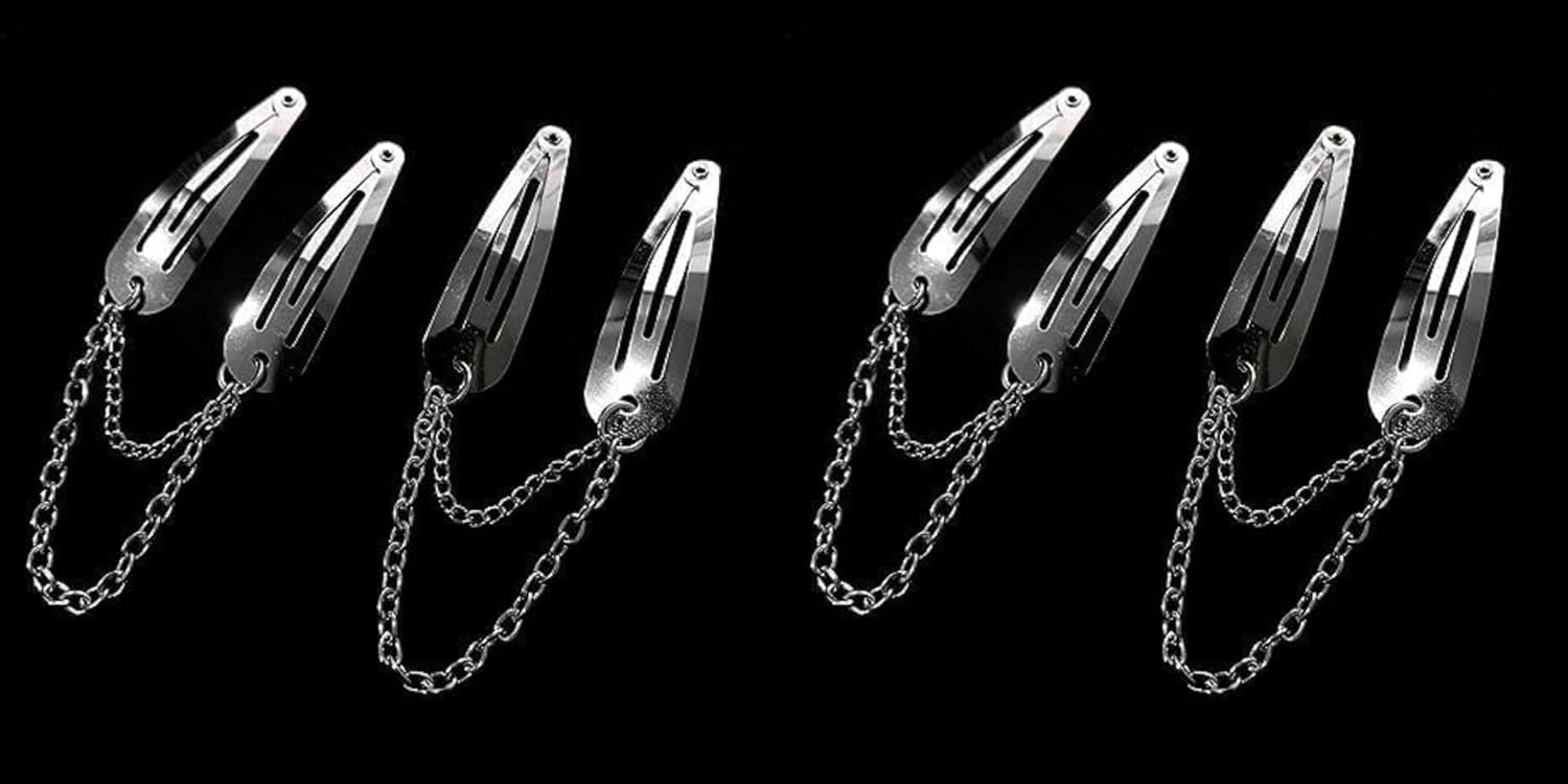 4Pcs Silver Metal Snap Hair Clips Chain Cross Heart Hair Barrettes Clips with Pendant Girls Hair Accessories,Hair Styling Accessories - Image 2