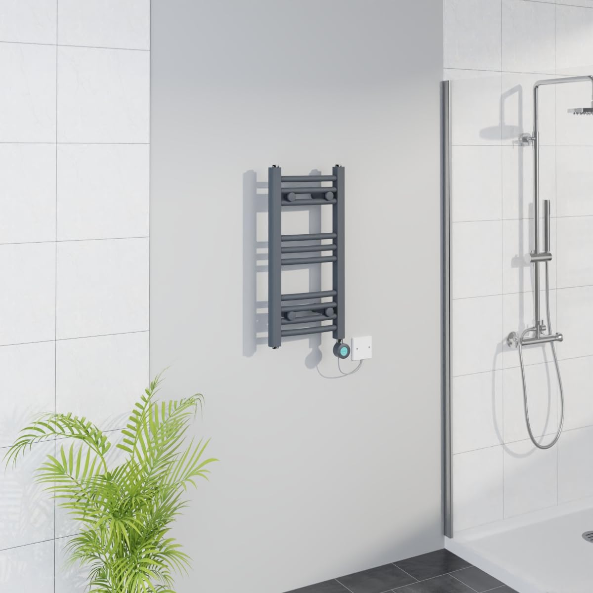 Warmehaus WiFi Electric Curved Heated Towel Rail Timer 600x300mm Grey