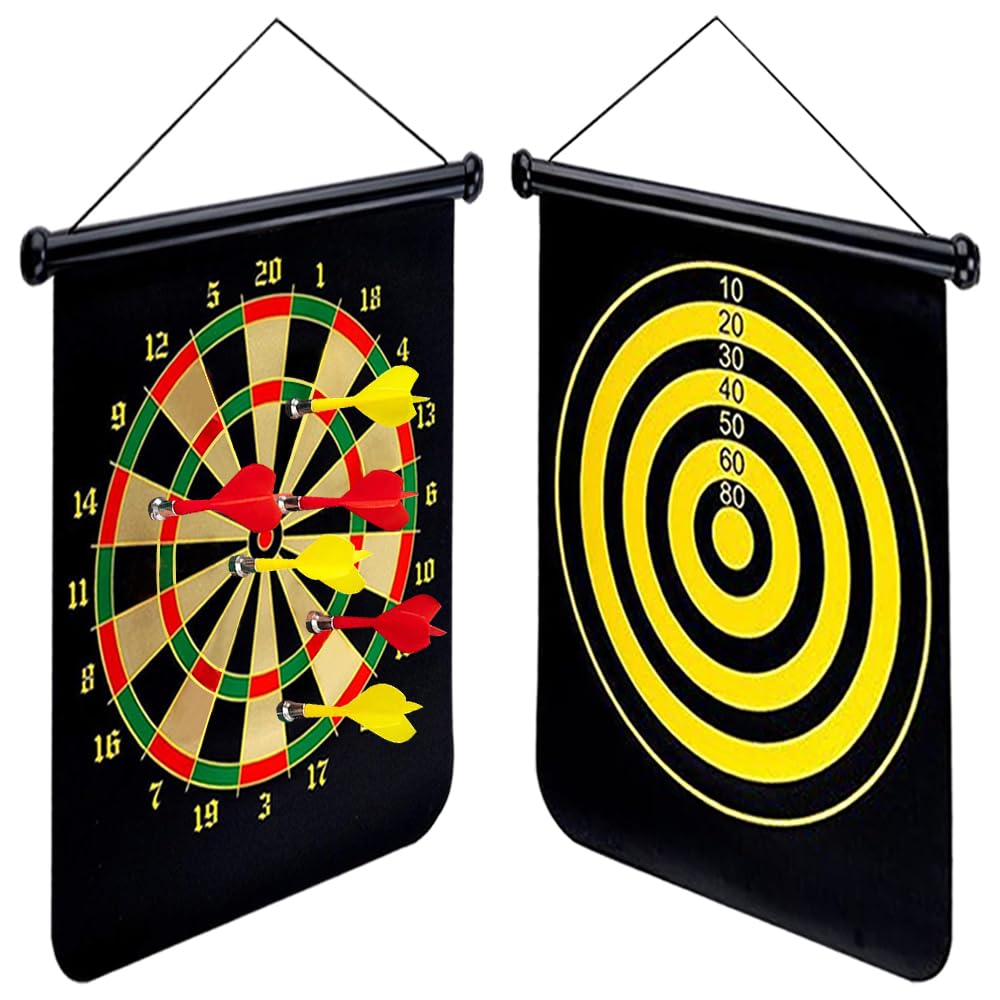 Magnetic Safe Dartboard for Kids 38cm/15inch Hanging Roll Up Comes with 12 Darts, Two Sided Game Set for Indoor or Outdoor Family Board Game For Adults and Boy Toys Kids Gift