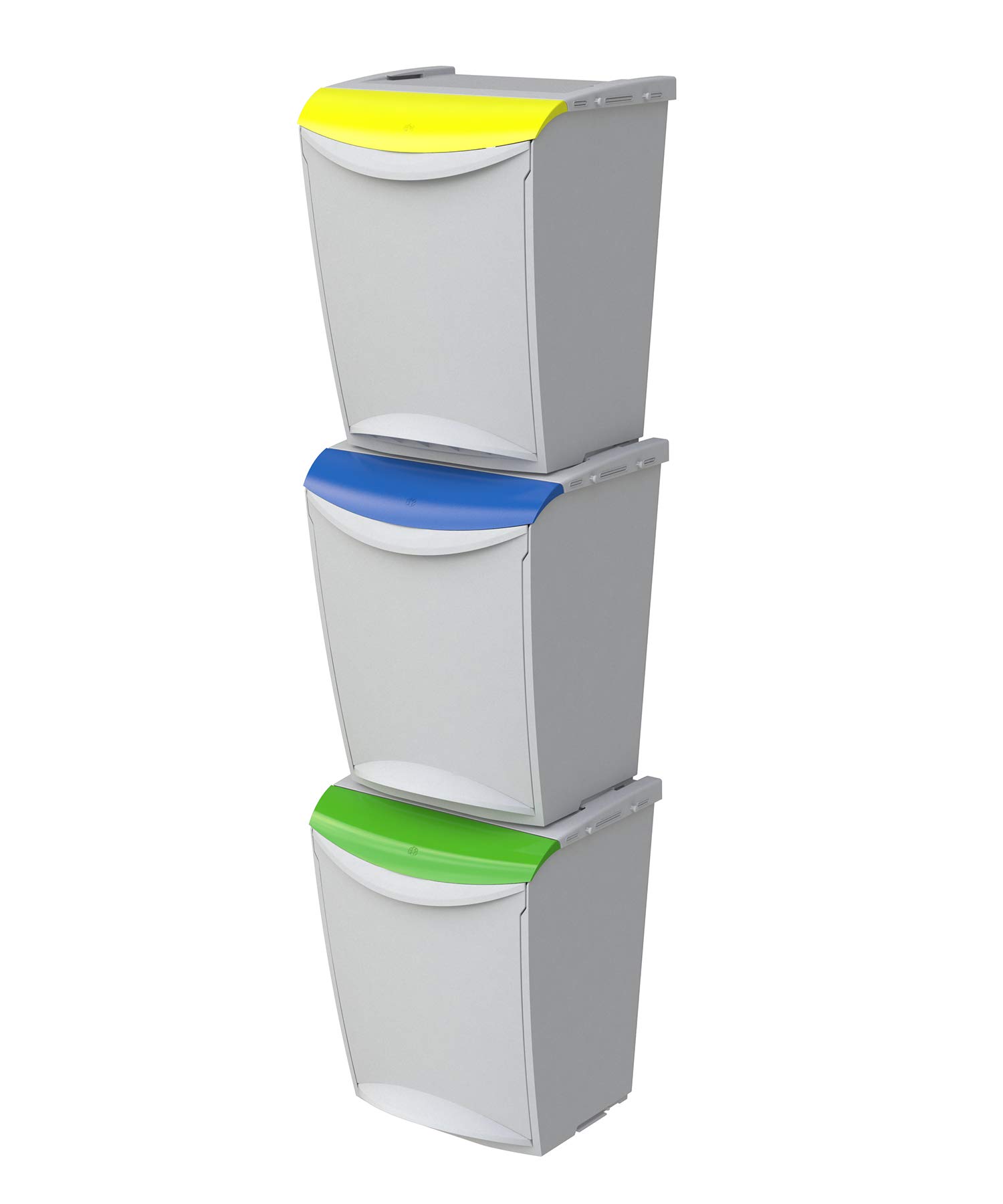 Sistema modular de reciclaje con tapa frontal azul, cubeta interior y acoplamiento flexible, capacidad 25L | Denox
