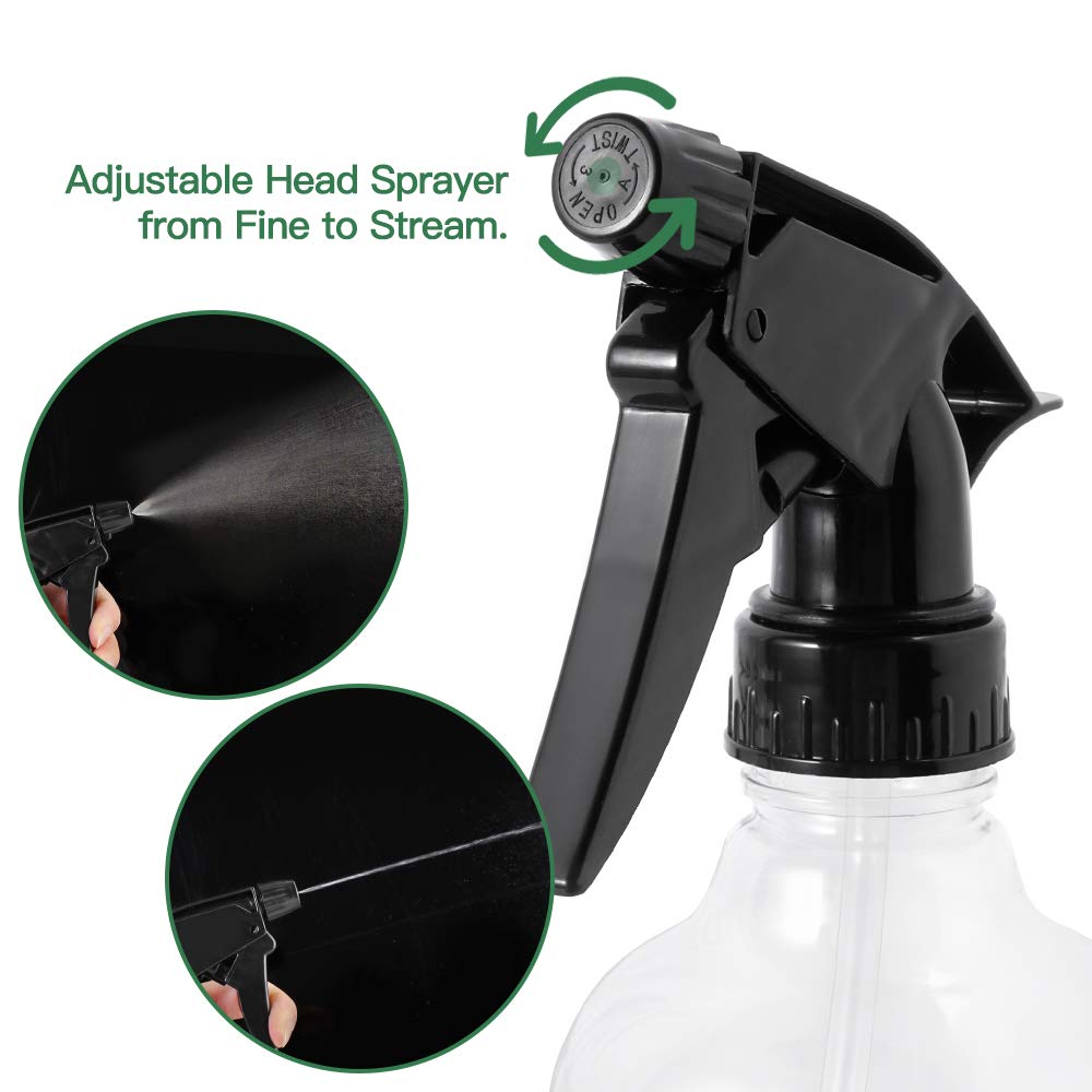 6 Pack 8.5oz 250 ml Clear Plastic Spray Bottles with Adjustable Trigger Sprayer from Fine Mist to Stream for Water,Perfumes & Cleaning Products.Included 1 Brush,6 Labels.